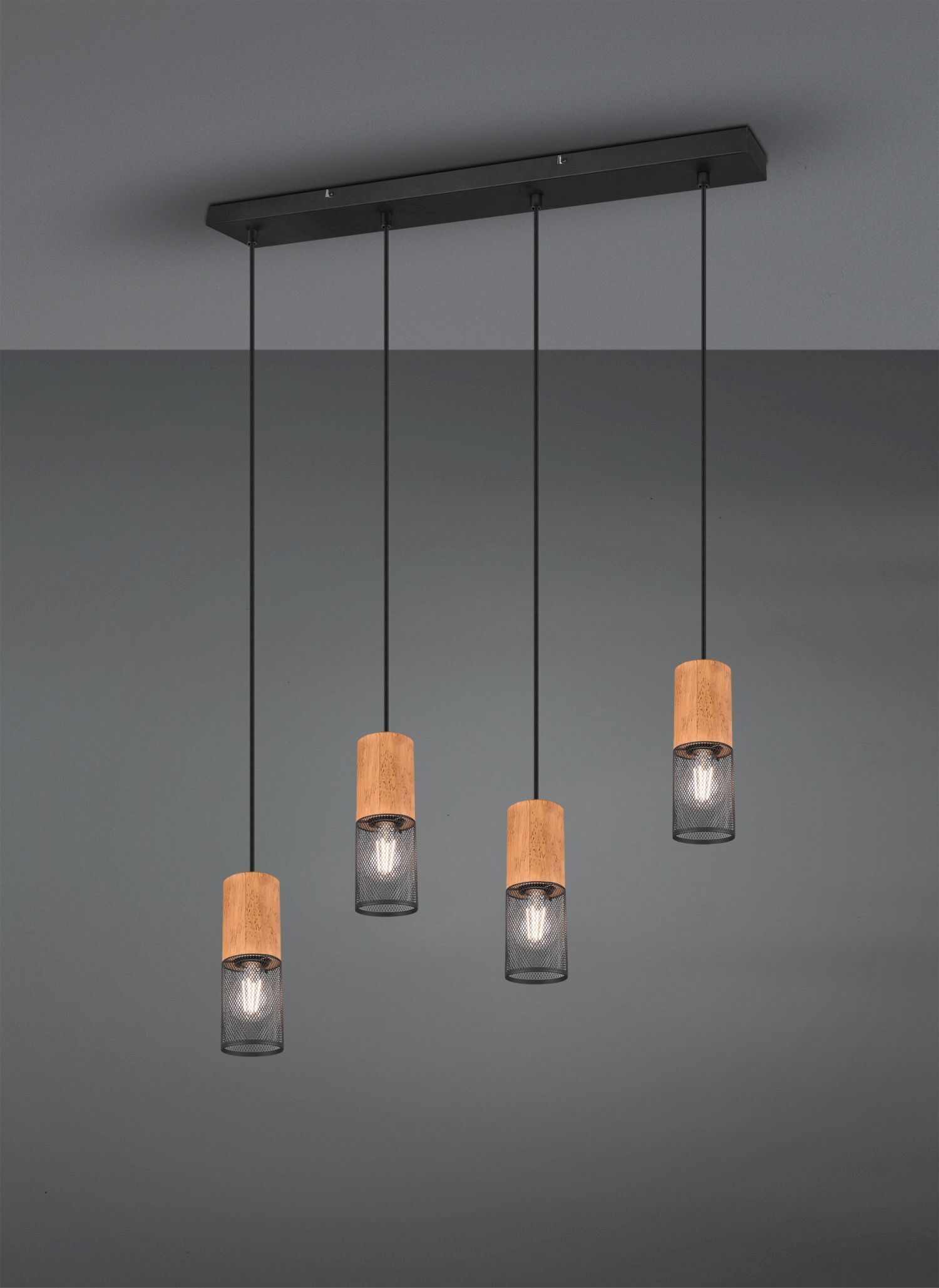Wohnliche Pendelleuchte Holz Metall E27 65 cm 4-flammig Leuchter, Lampe