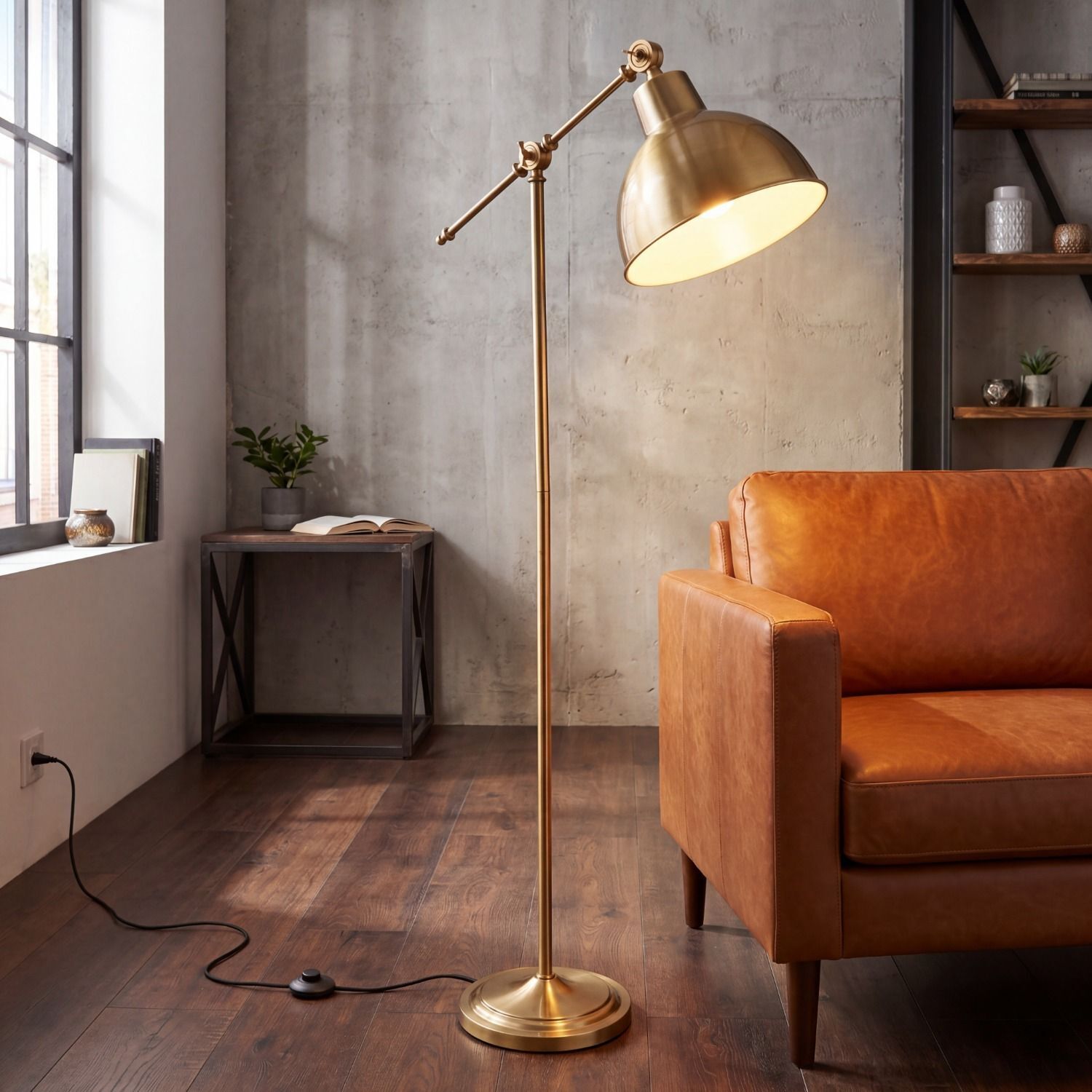 Stehleuchte, Gold, Industrie, Wohnzimmer, Lampe