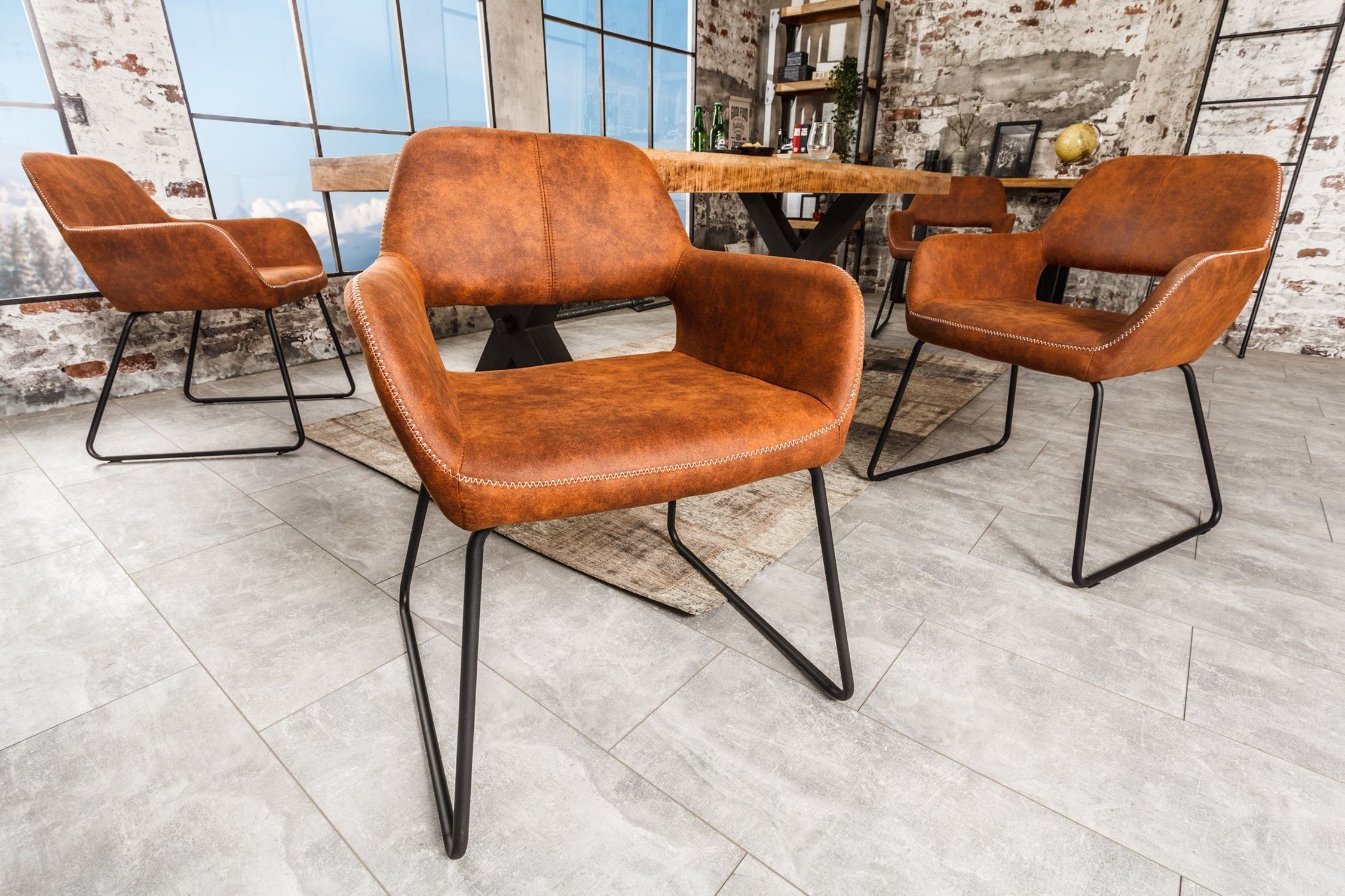 Stuhl Braun Schwarz aus Stoff Metall Bauhaus mit Armlehne Fußboden, Mobiliar, Drinnen, Stuhl