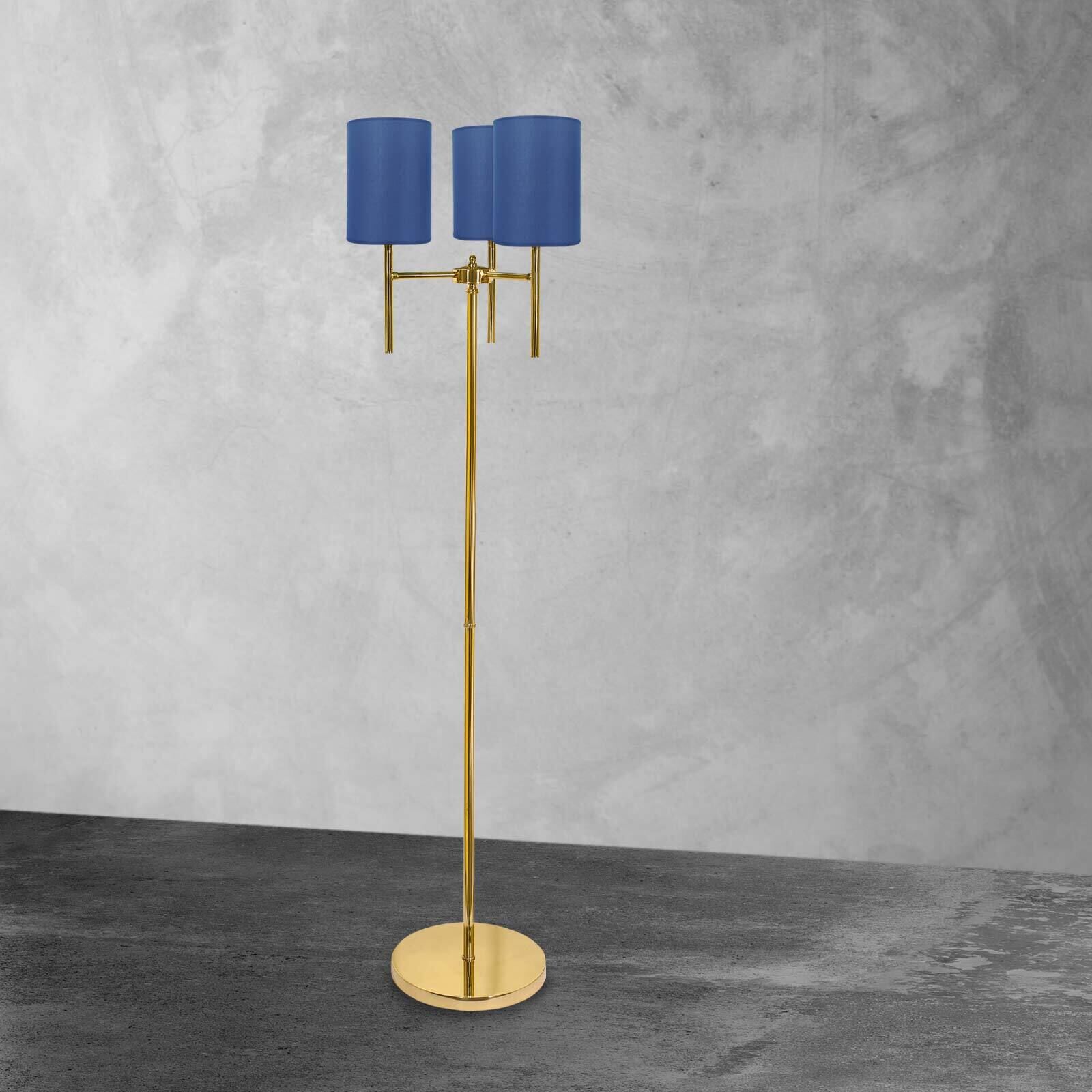 Lampadaire laiton tissu bleu 3-flamme 153,5 cm petit Lampe