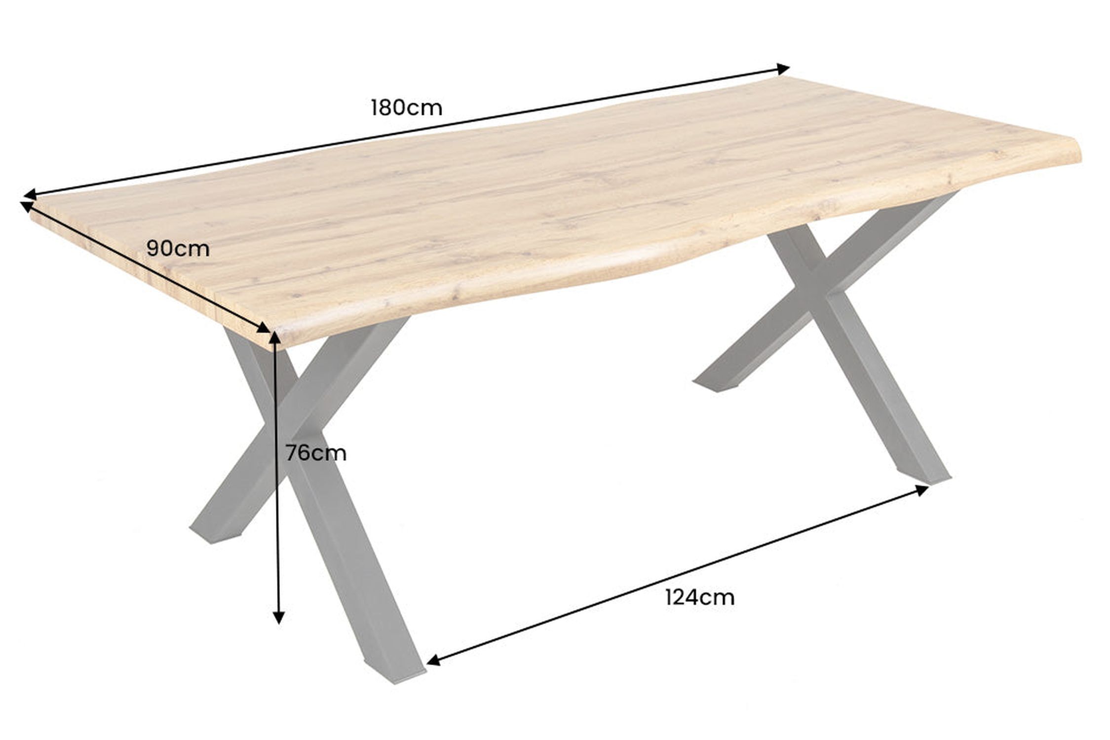 Esstisch Baumkante 180 x 90 cm x -Beine Industrial