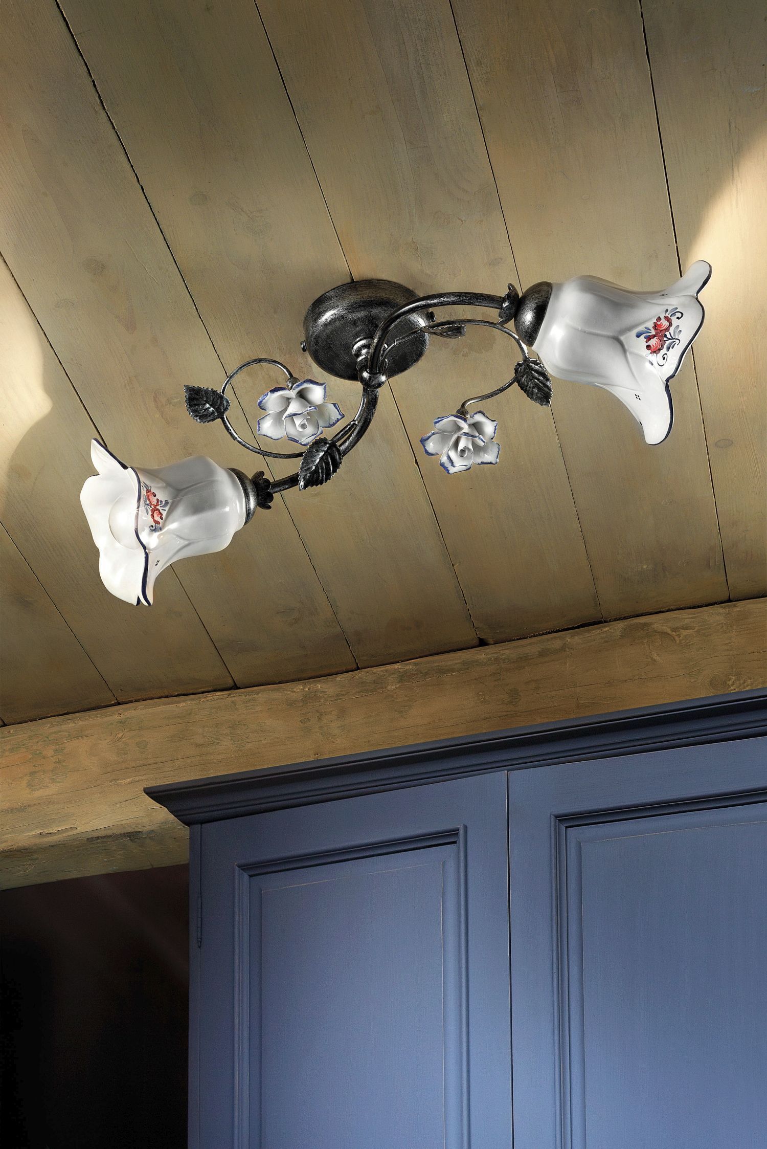 Deckenlampe Metall Keramik E14 2-flammig Landhaus Drinnen, Innenarchitektur, Kronleuchter, Lampe, Leuchte