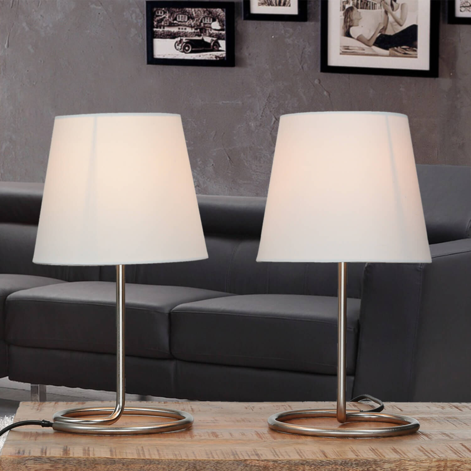 Zierliche Tischlampe 2er Set Weiß 33cm E14 modern