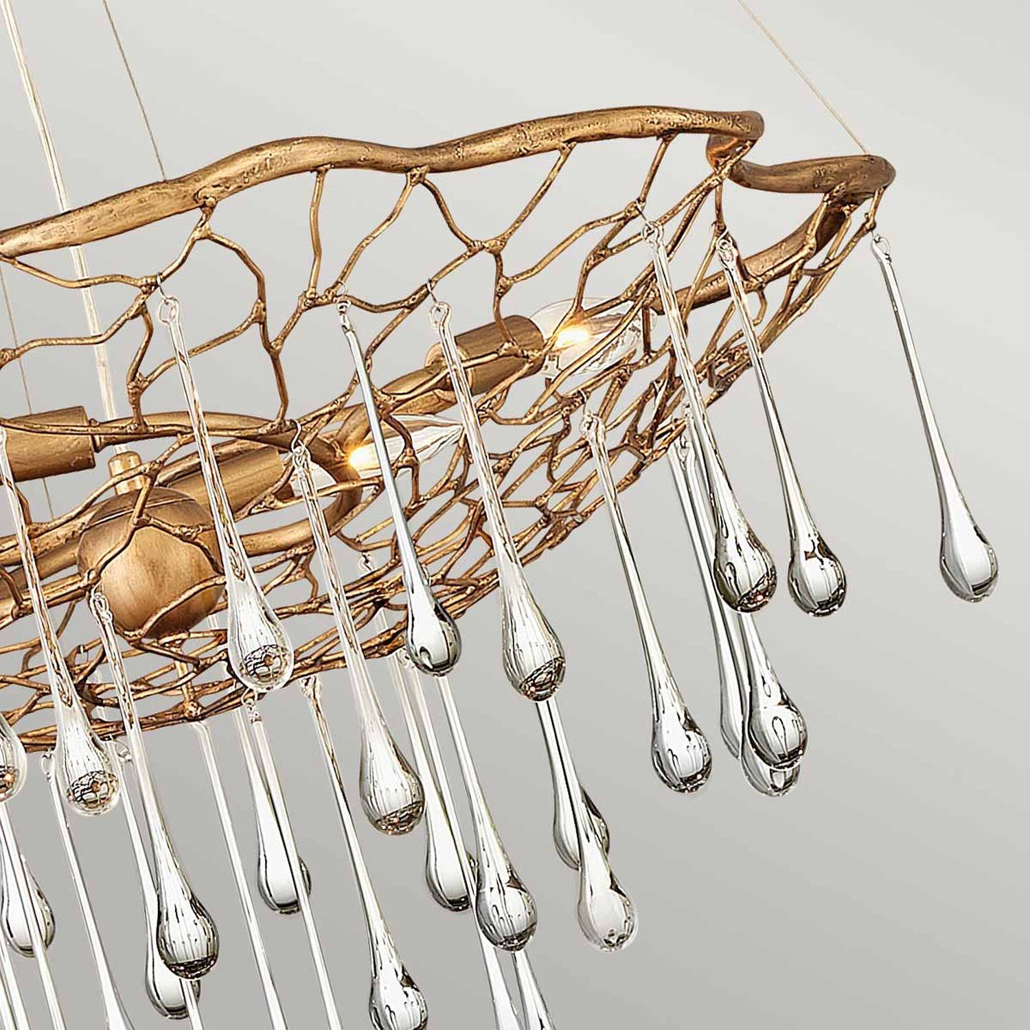 Lampe à suspendre or bruni L:66 cm en métal cristal 4x E14