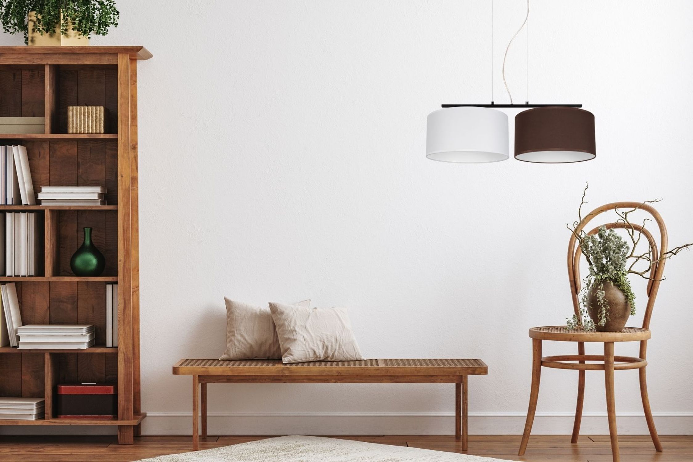 Tissu Lampe suspendue anti-éblouissement blanc marron E27 70 cm de long Lampe, Mobiliar, Drinnen, Innenarchitektur