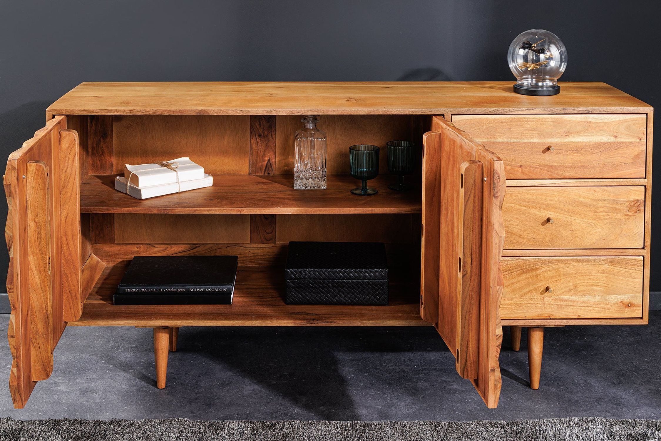 Sideboard Akazienholz Metall 145 cm mit Schubladen MALI Hartholz, Anrichte, Holz, Gebeiztes Holz, Innenarchitektur