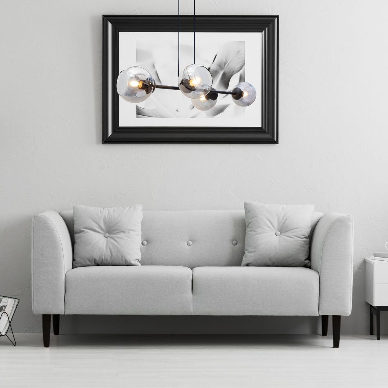 Lampe à suspendre métal verre fumé faible éblouissement E27 4-flamme Couch, Mobiliar, Wohnzimmer, Kissen, Dekoration für Zuhause