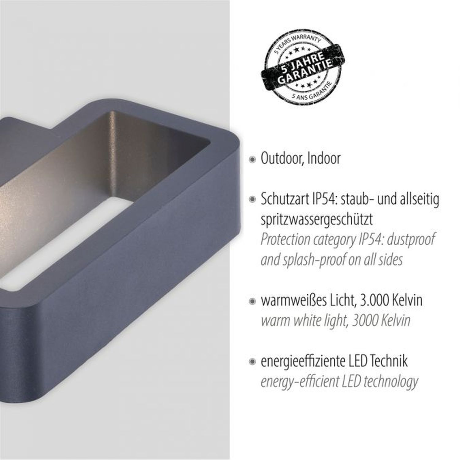 LED Wandleuchte außen Aluminium Anthrazit IP54 B:22 cm LED Wandleuchte außen Aluminium Anthrazit IP54 B:22 cm