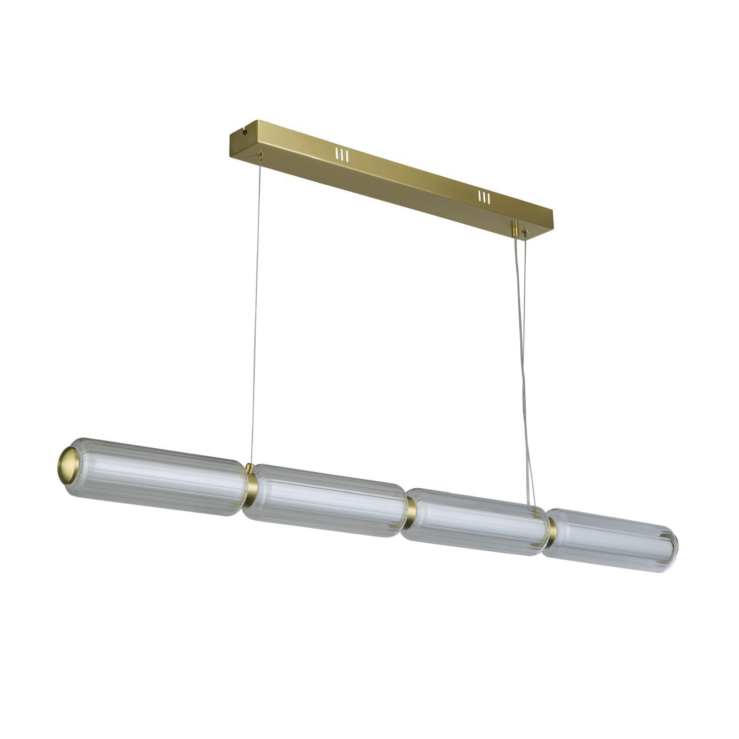 Lange LED Pendelleuchte Glas Metall 109 cm warmweiß Pendelleuchte, Barleuchte, Glaszylinder, Messingfinish, hängende Leuchte