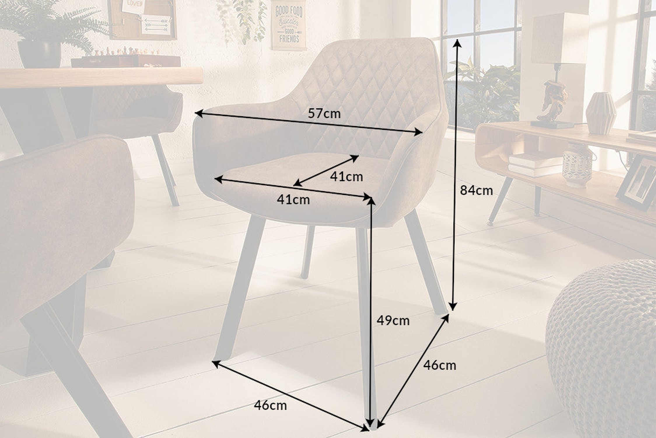 Chaise de salle à manger Retro Taupe Noir Tissu Métal avec accoudoirs Moebel, Stuhl, Tabelle