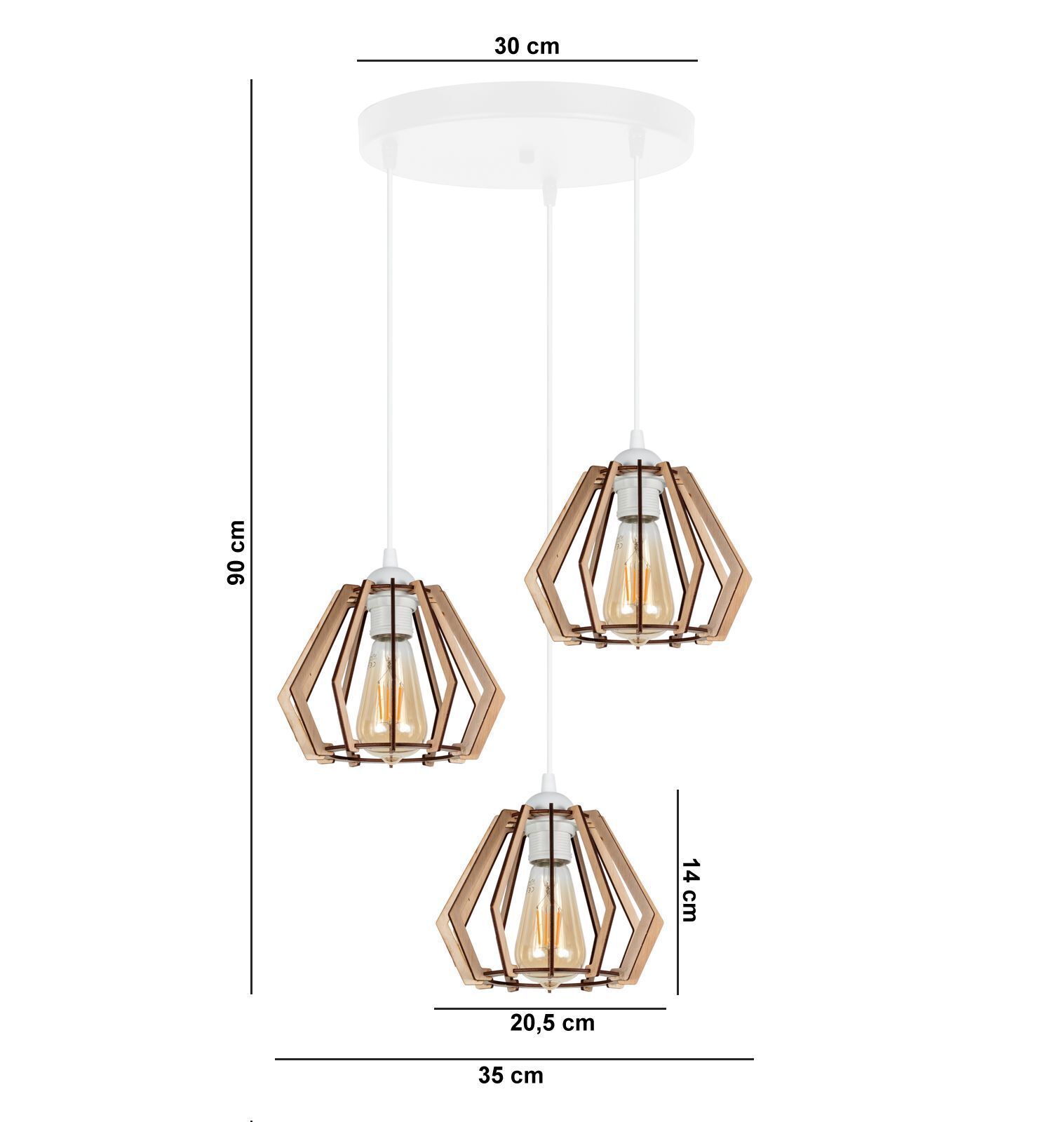 Runde Hängelampe E27 Holz Metall Weiß B:35 cm gemütlich