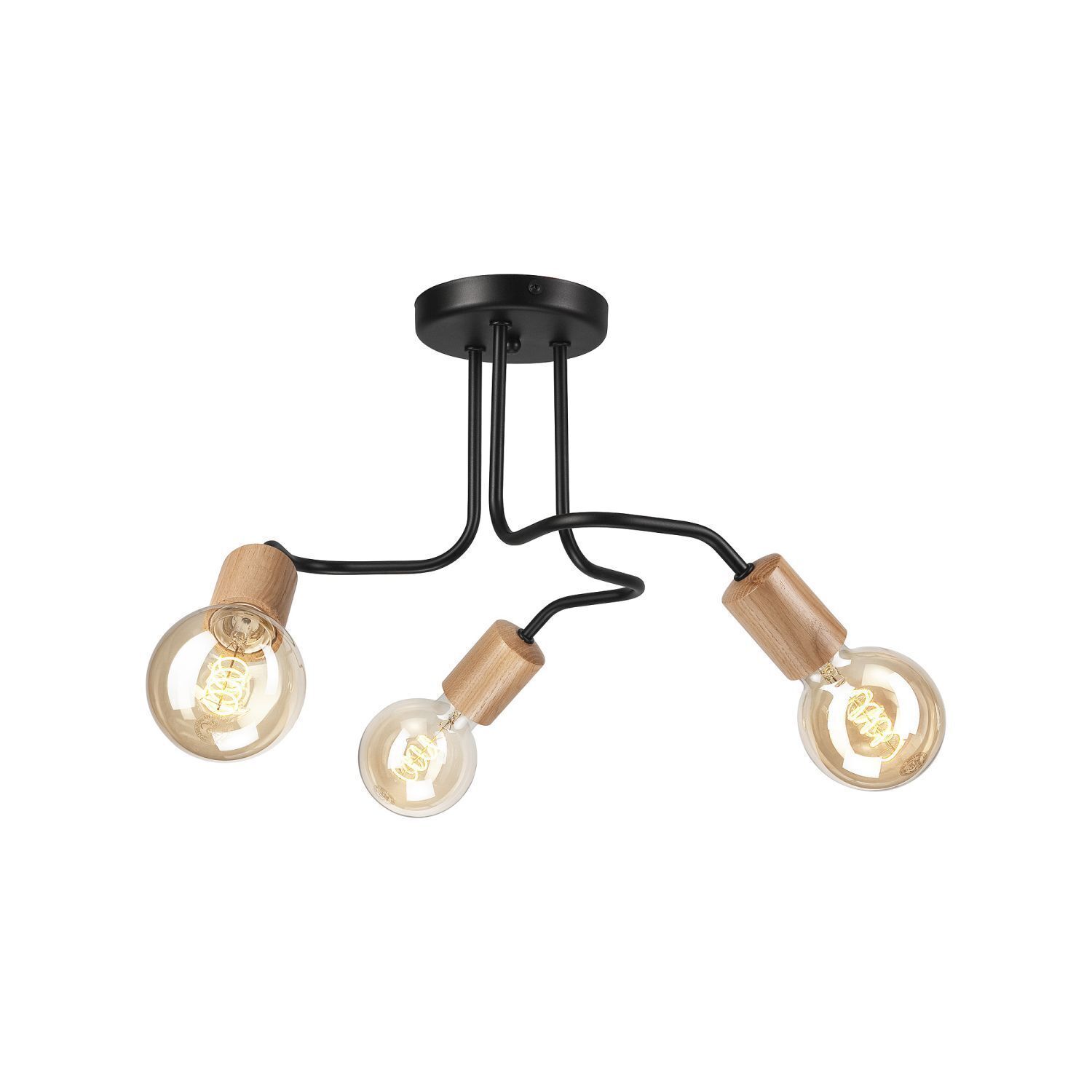 Deckenlampe Retro Schwarz 3-flammig E27 Metall Holz Licht, Deckenleuchte