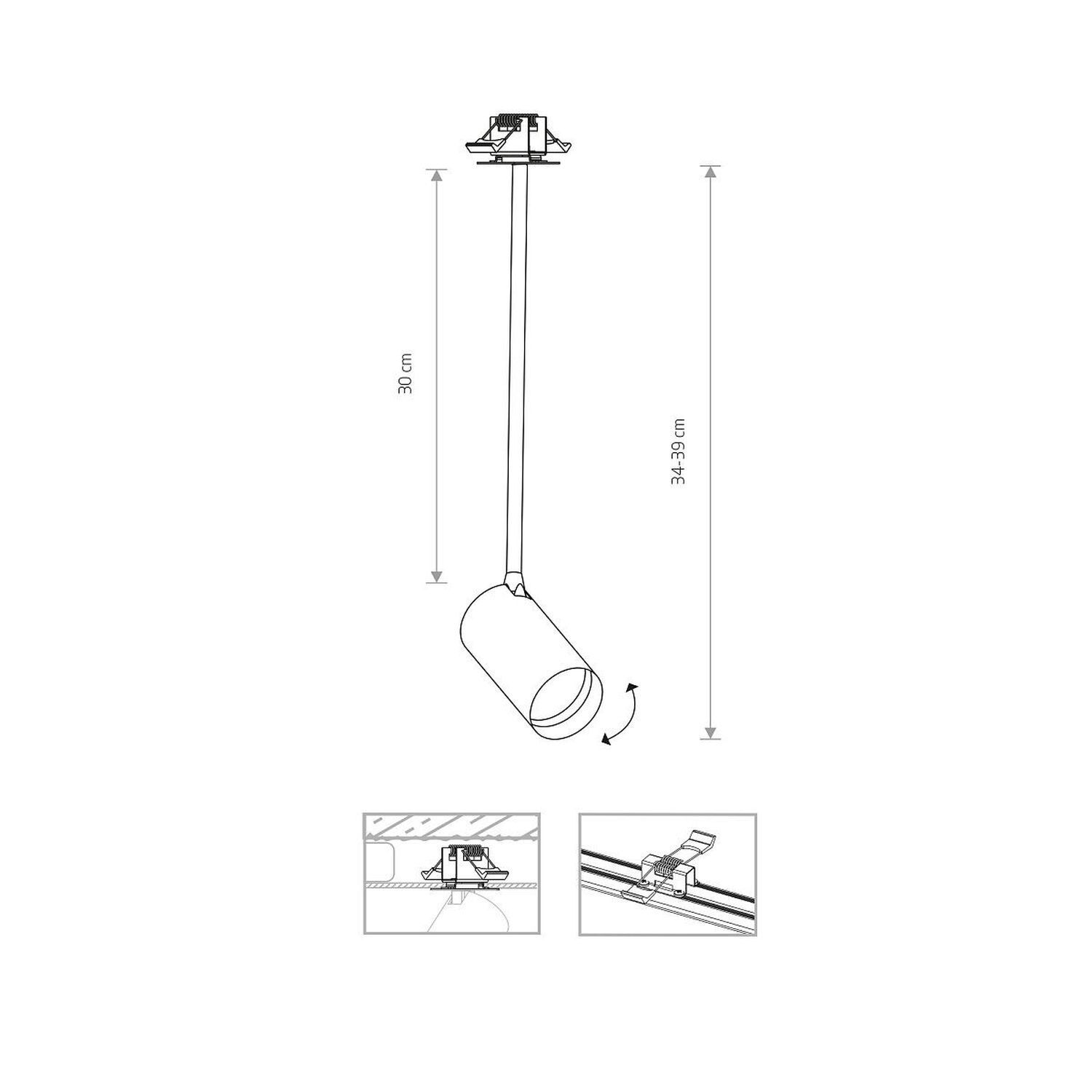Einbaustrahler GU10 in Weiß Gold H: 34-39 cm verstellbar Deckenstrahler, Spotlight, Pendelleuchte, Stabrohr, Verstellbar