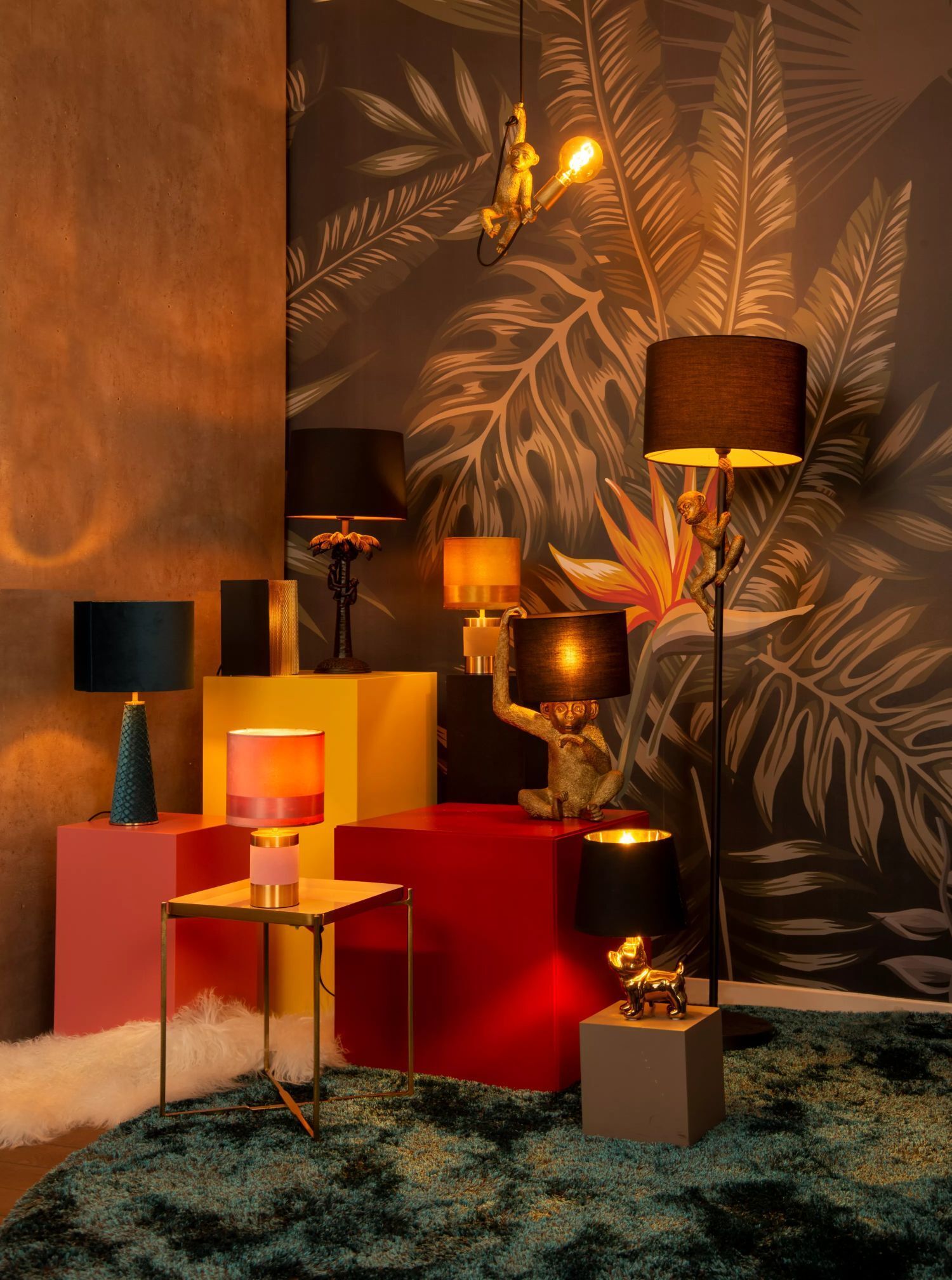 Dekorative Hängelampe Gold Schwarz Affe E27 L:17,6 cm Lampe, Dekoration für Zuhause