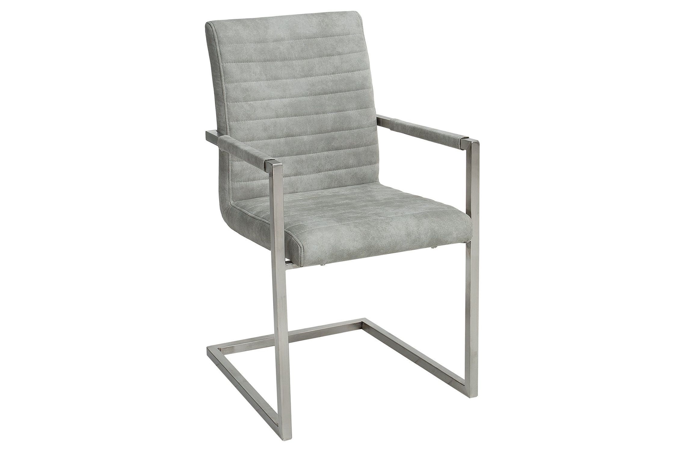 Chaise à piétement luge avec accoudoirs Tissu Acier inoxydable Gris Chrome