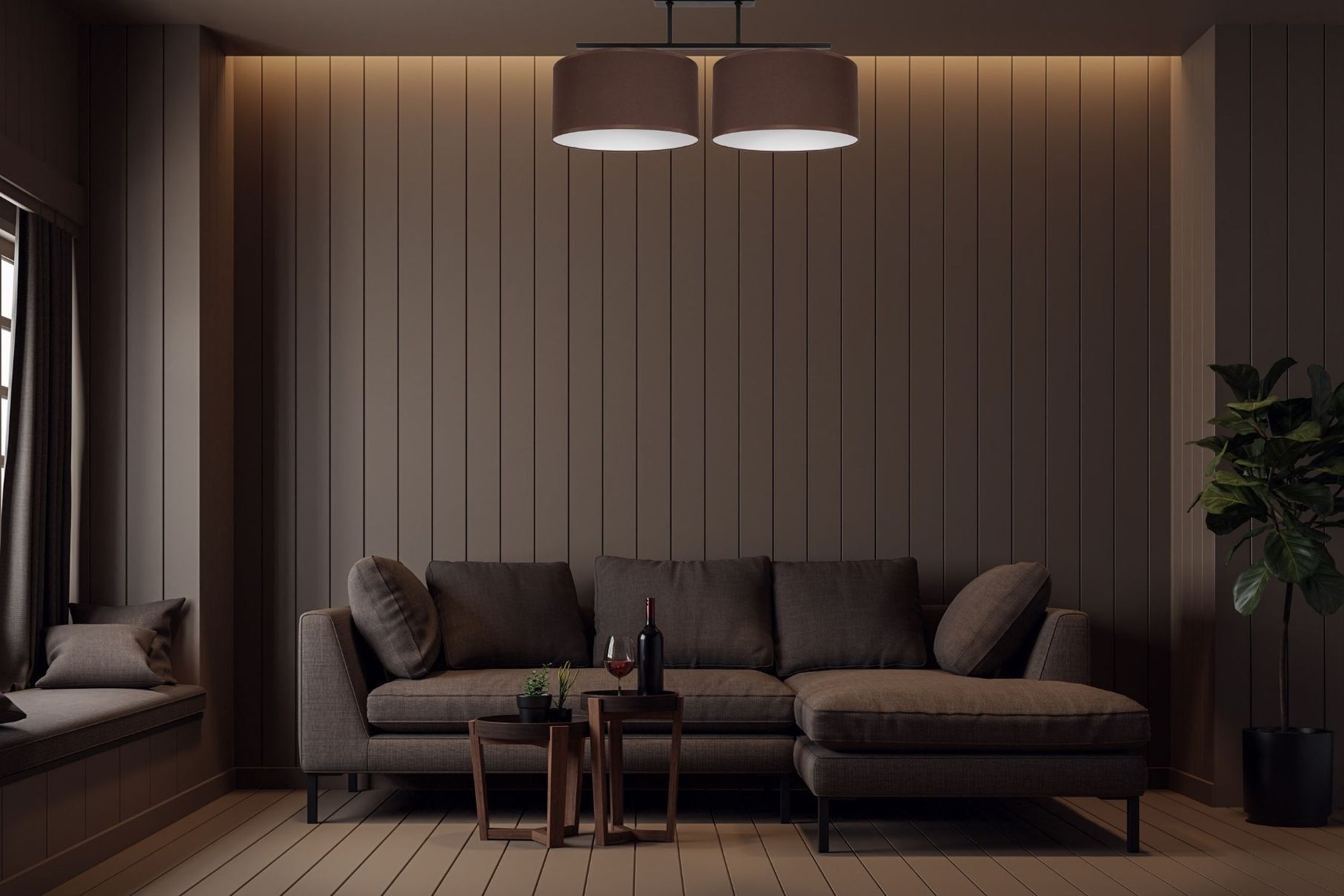 Deckenlampe Stoff blendarm Schwarz Braun Weiß E27 70 cm sofa, couch, wohnzimmer, braun, holzboden