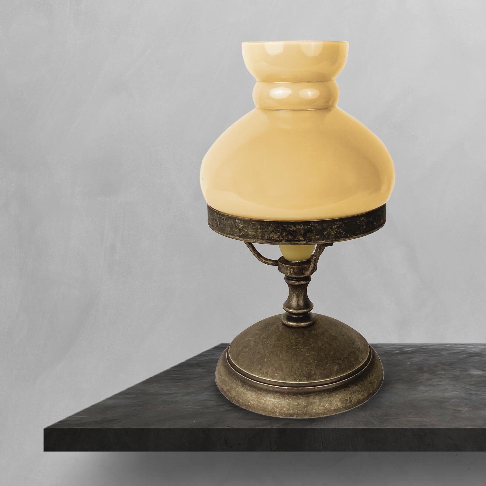 Tischlampe Glas Messing 23,5 cm in Bronze Antik Creme E14 Lampe, Tischlampe