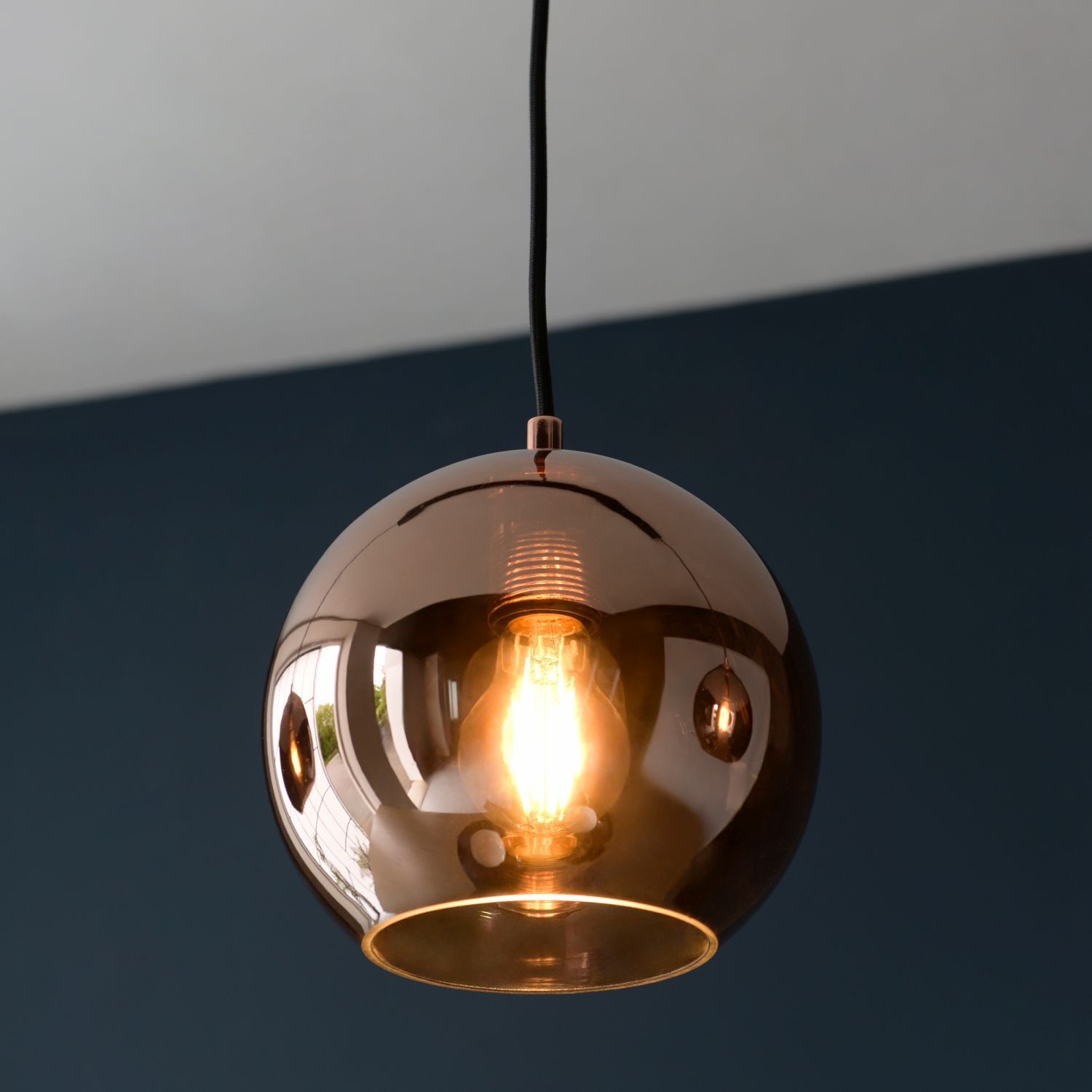 Lampe à suspendre 3 flammes E27 métal verre en noir cuivre