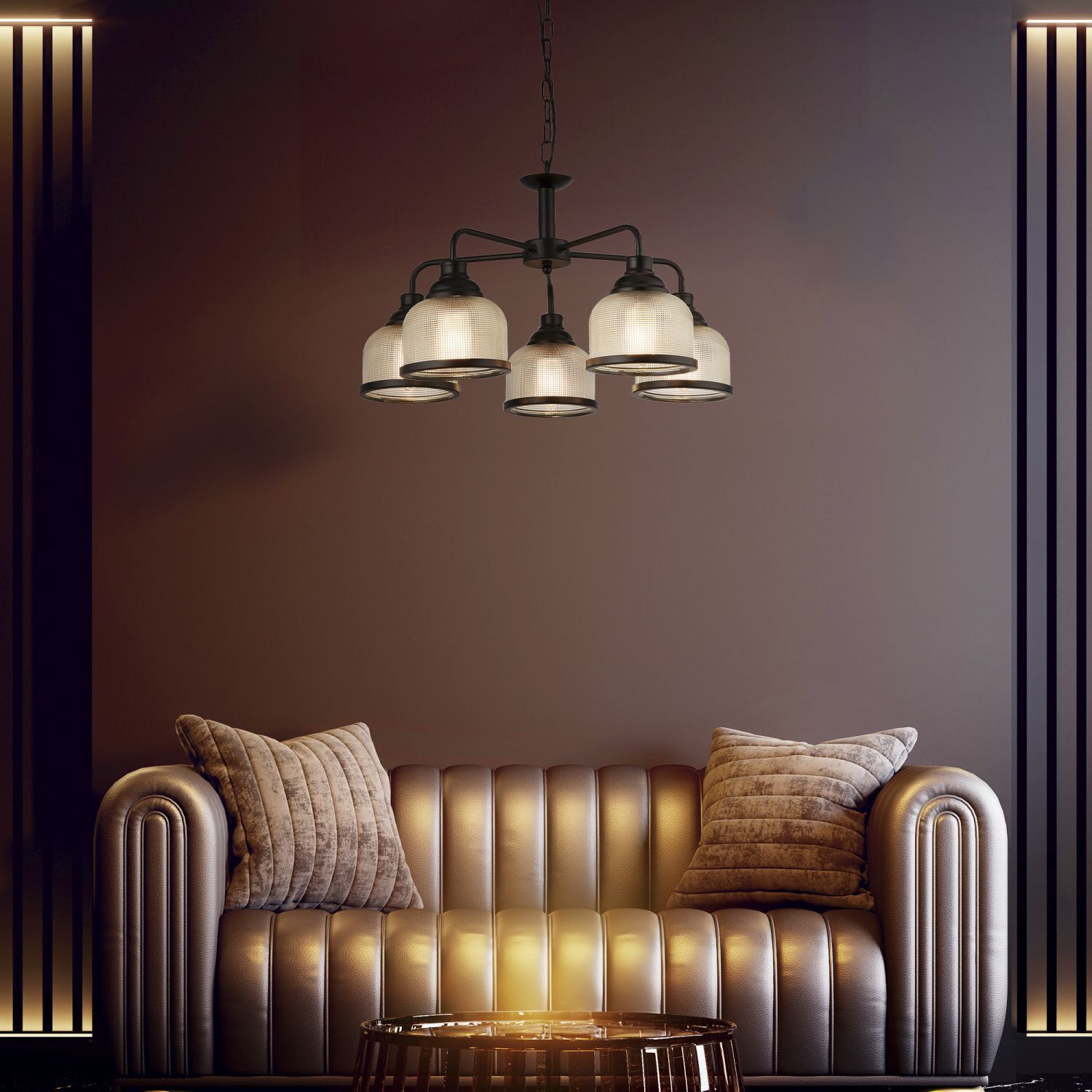 Pendelleuchte Metall Glas Ø 58 cm Schwarz Klar Vintage