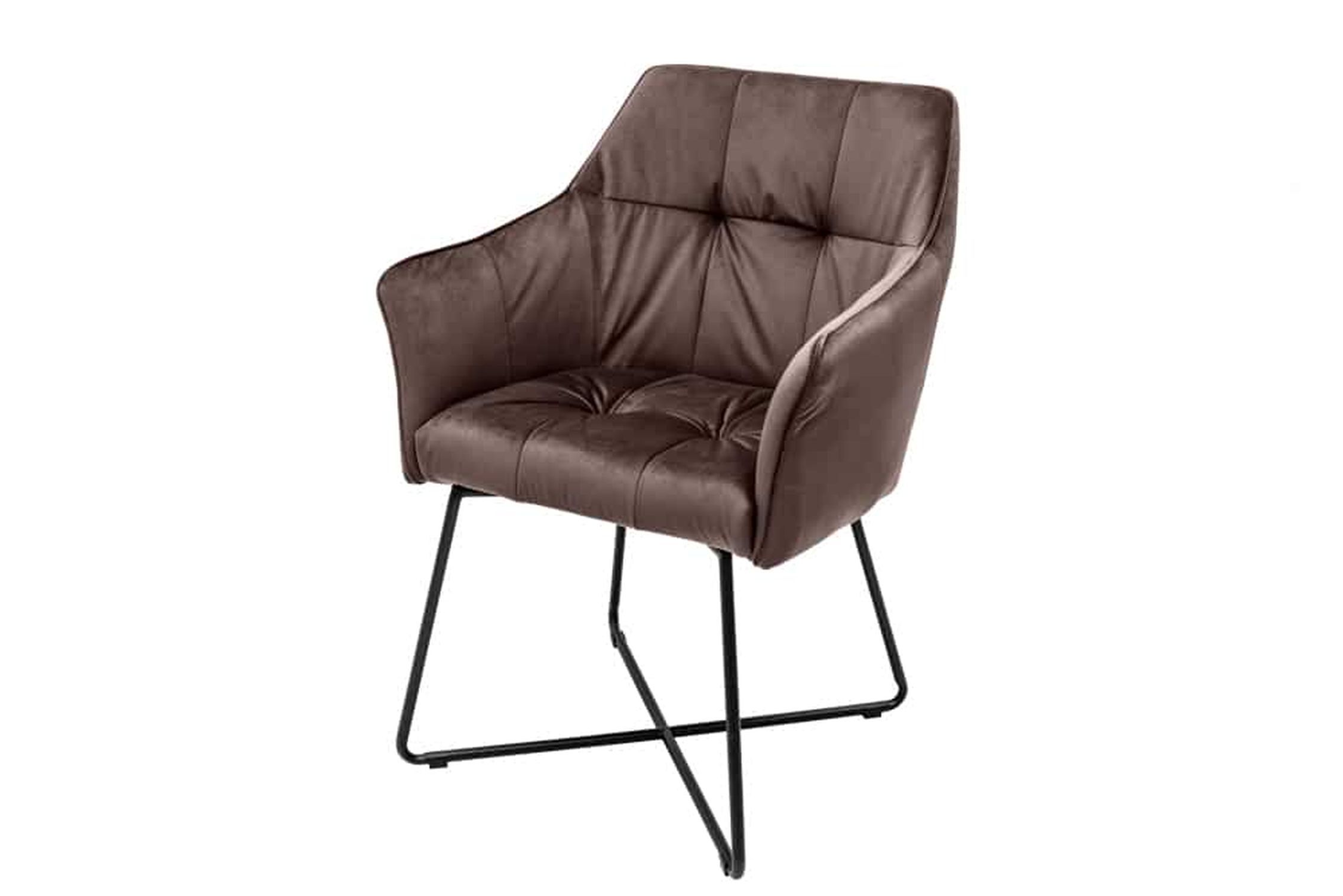 Chaise de salle à manger velours métal brun noir avec accoudoirs