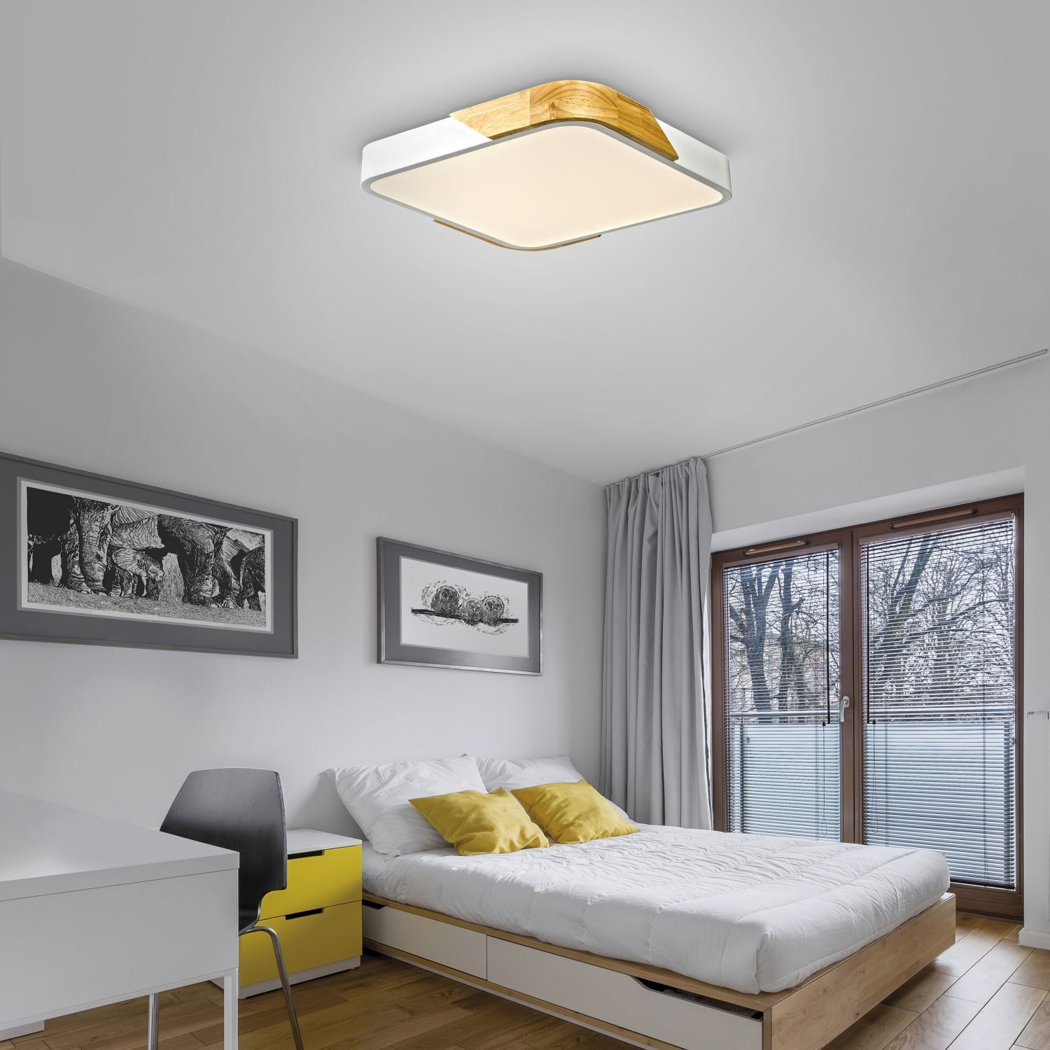 Plafonnier LED Bois L:32 cm Blanc Naturel 3000 K Deckenleuchte, Drinnen, Innenarchitektur