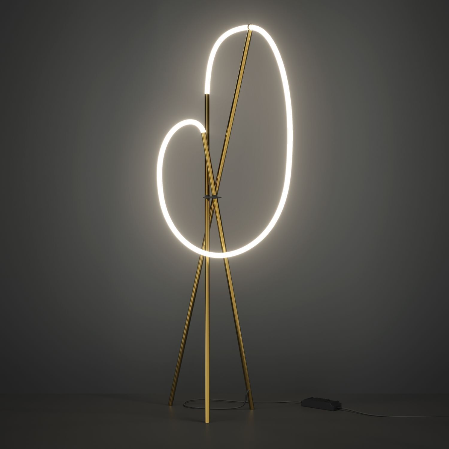 Stehlampe, LED-Ring, goldfarben, Tripod, Innenraumbeleuchtung