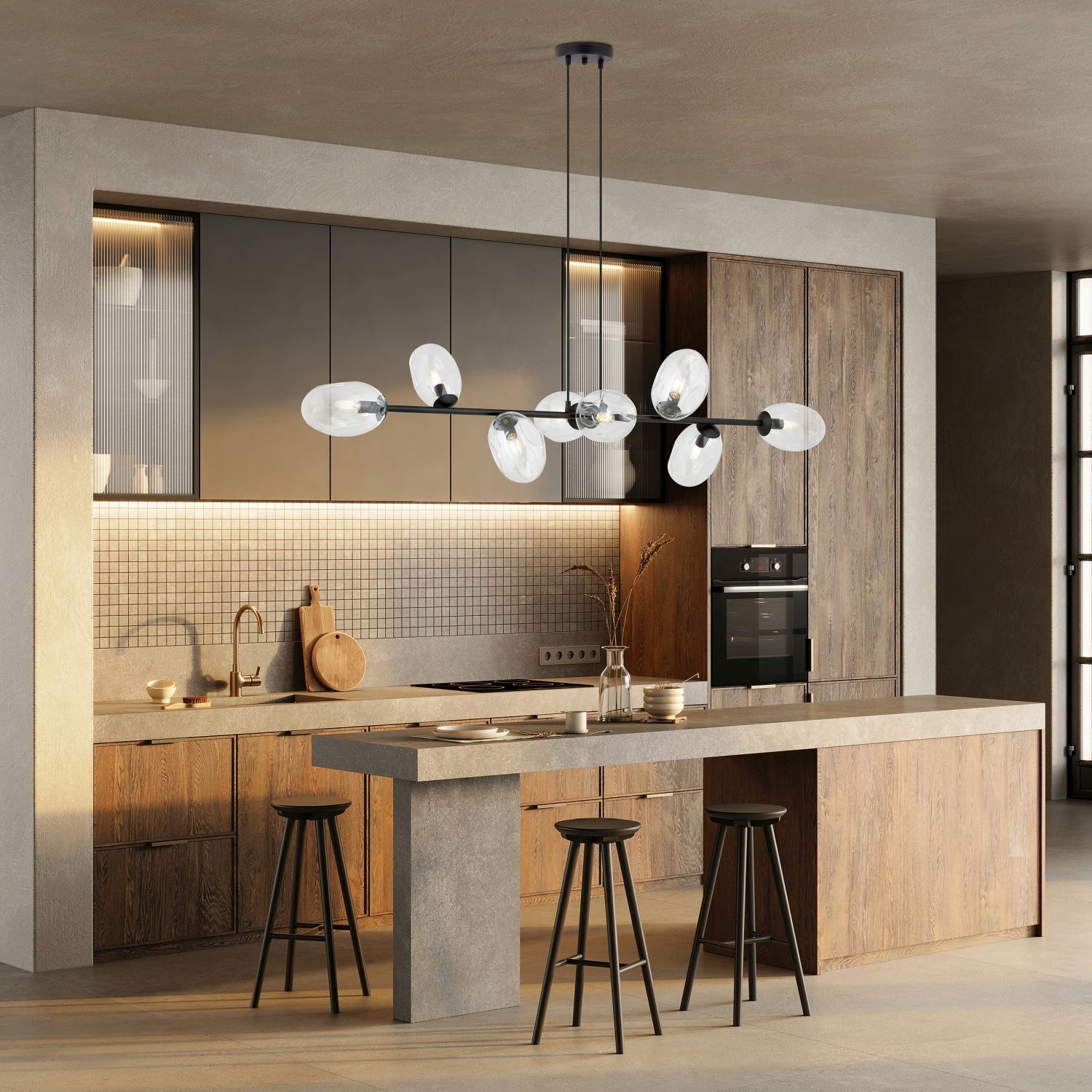 Lampe à suspendre réglable verre métal 140 cm de large grande