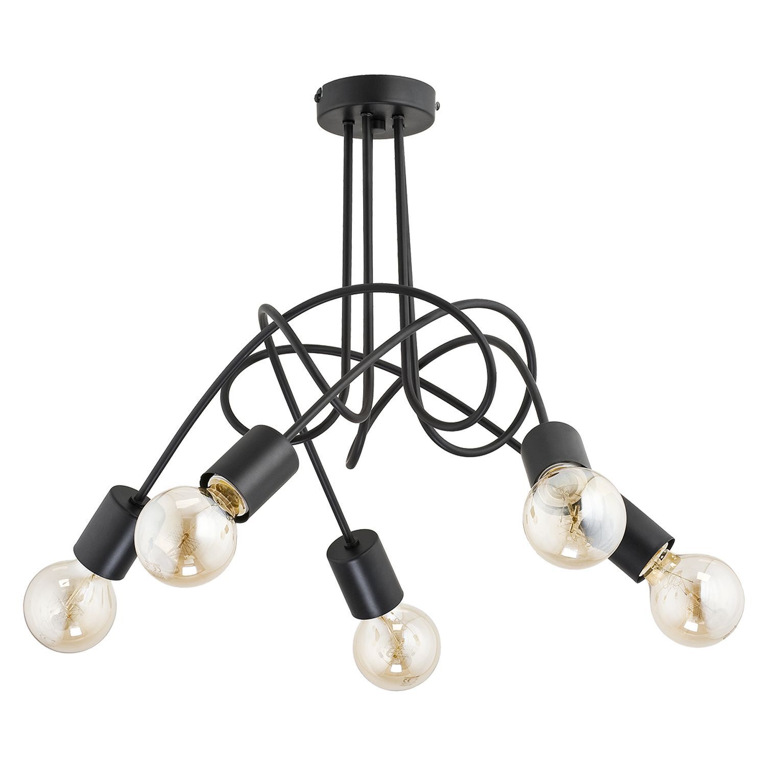 Deckenleuchte Schwarz Metall 50 cm 5x E27 Retro Design