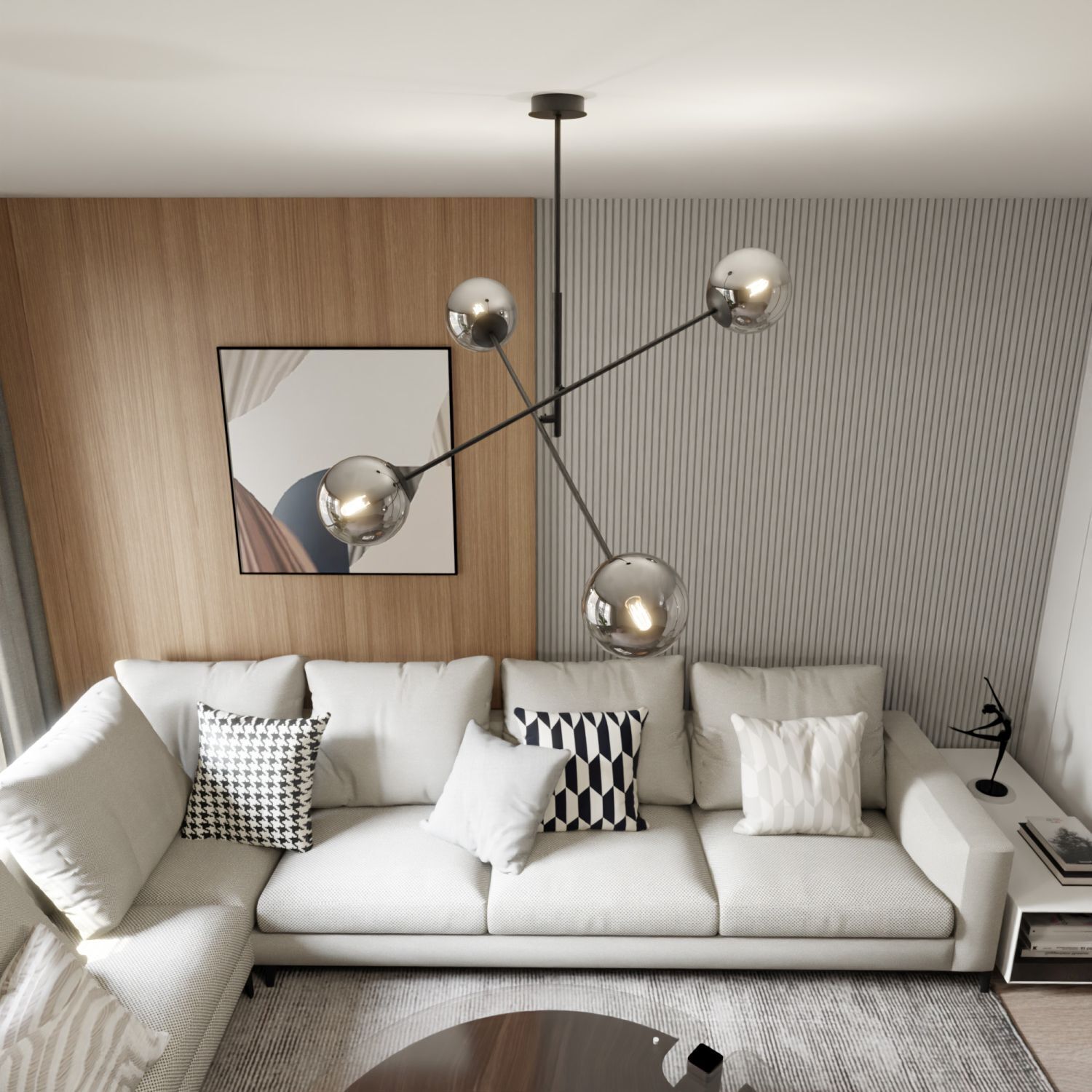 Deckenlampe schwenkbar L: 102 cm E14 4-flammig Kugelschirm Lampe, Dekoration für Zuhause, Couch, Mobiliar, Innenarchitektur