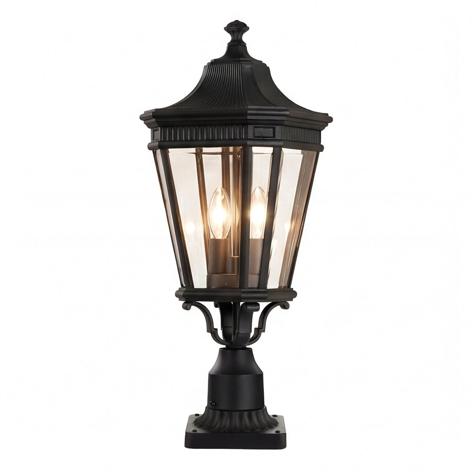 aussen-stehleuchte-wegeleuchte-charles-2-flammig-schwarz-rustikal-vintage-100-1 Laterne, Außenleuchte, Schwarz, Glas, LED-Glühbirnen