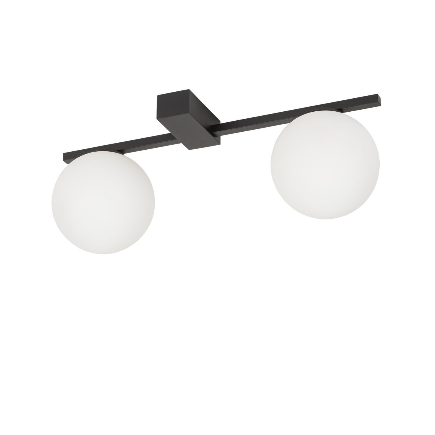Plafonnier à 2 flammes G9 48 cm de long Noir Blanc Verre Boule