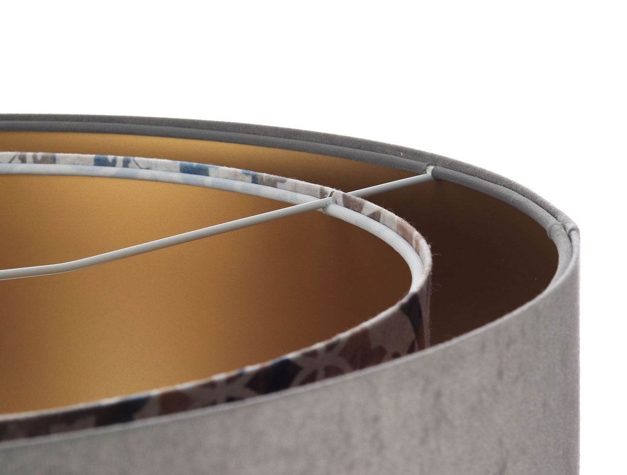 Hängelampe Stoff Ø 50 cm Velours Optik Grau Beige Gold E27 Hängelampe Stoff Ø 50 cm Velours Optik Grau Beige Gold E27