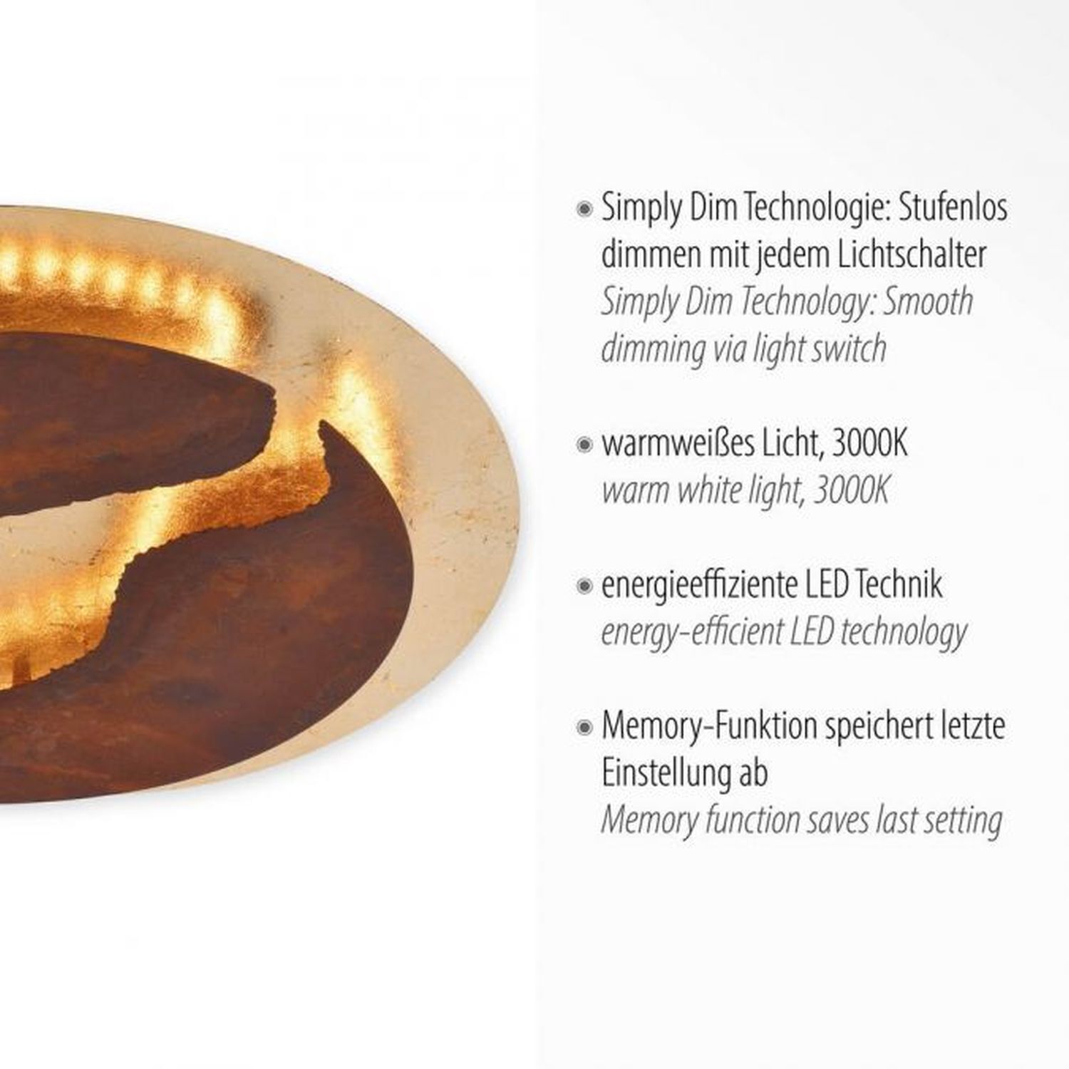 LED Deckenleuchte dimmbar Rostbraun Gold Ø50 cm 3000 K