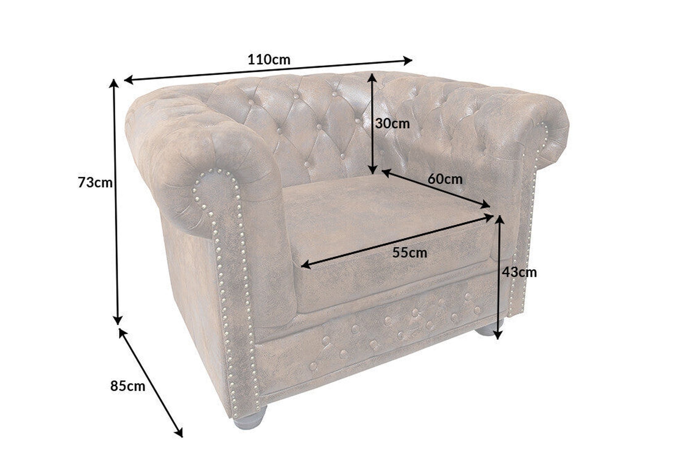 Sessel Kunstleder Schwarz Braun B: 110 cm Chesterfield Moebel, Stuhl, Couch, Sessel