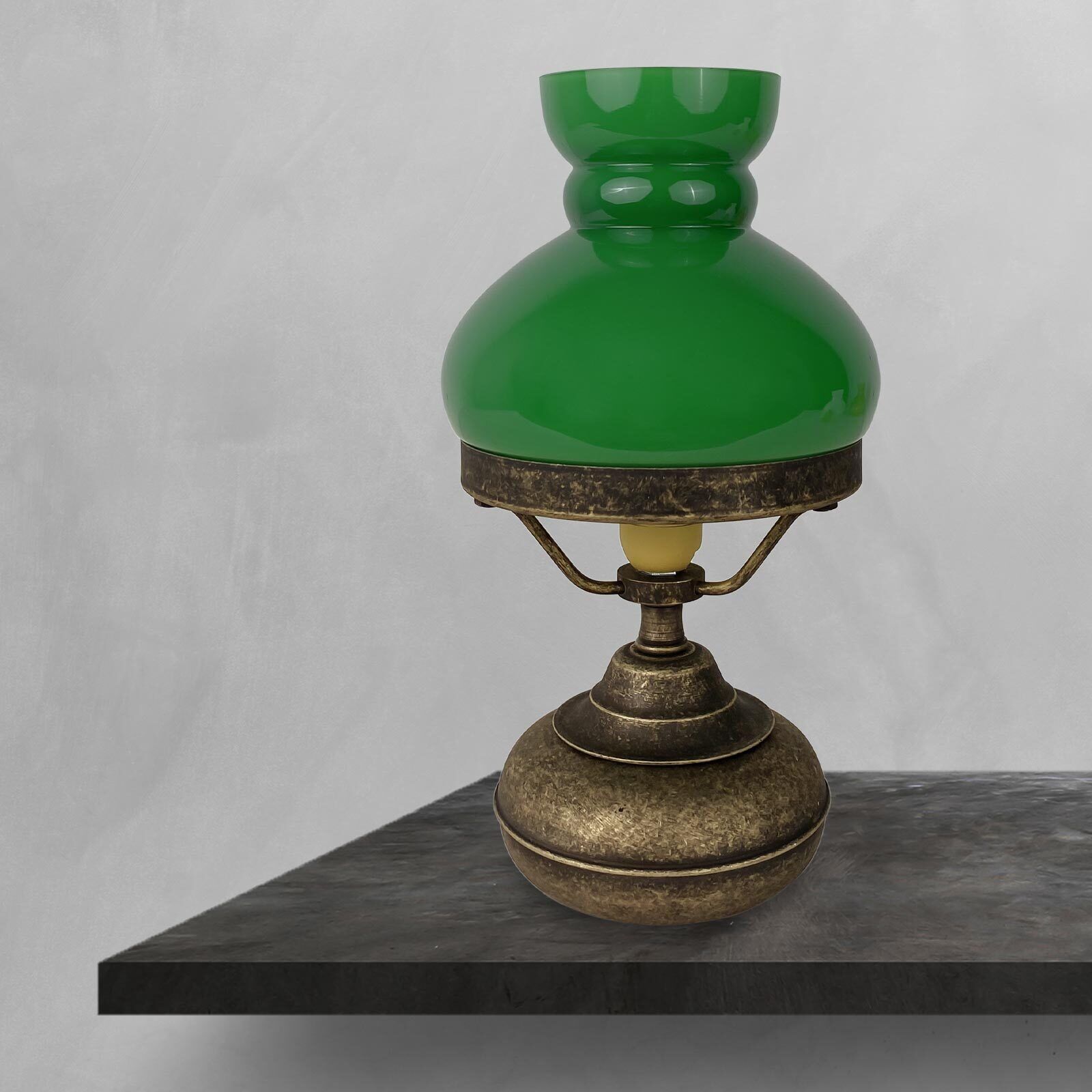 Lampe de table verre laiton 24,5 cm en bronze vert antique