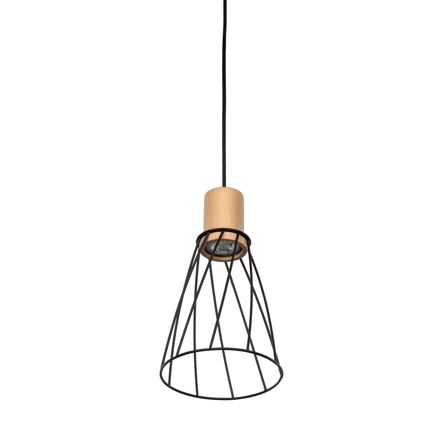 Suspension métal bois Ø 16cm petit H : max. 1,7 m GU10 Lampe, Kronleuchter