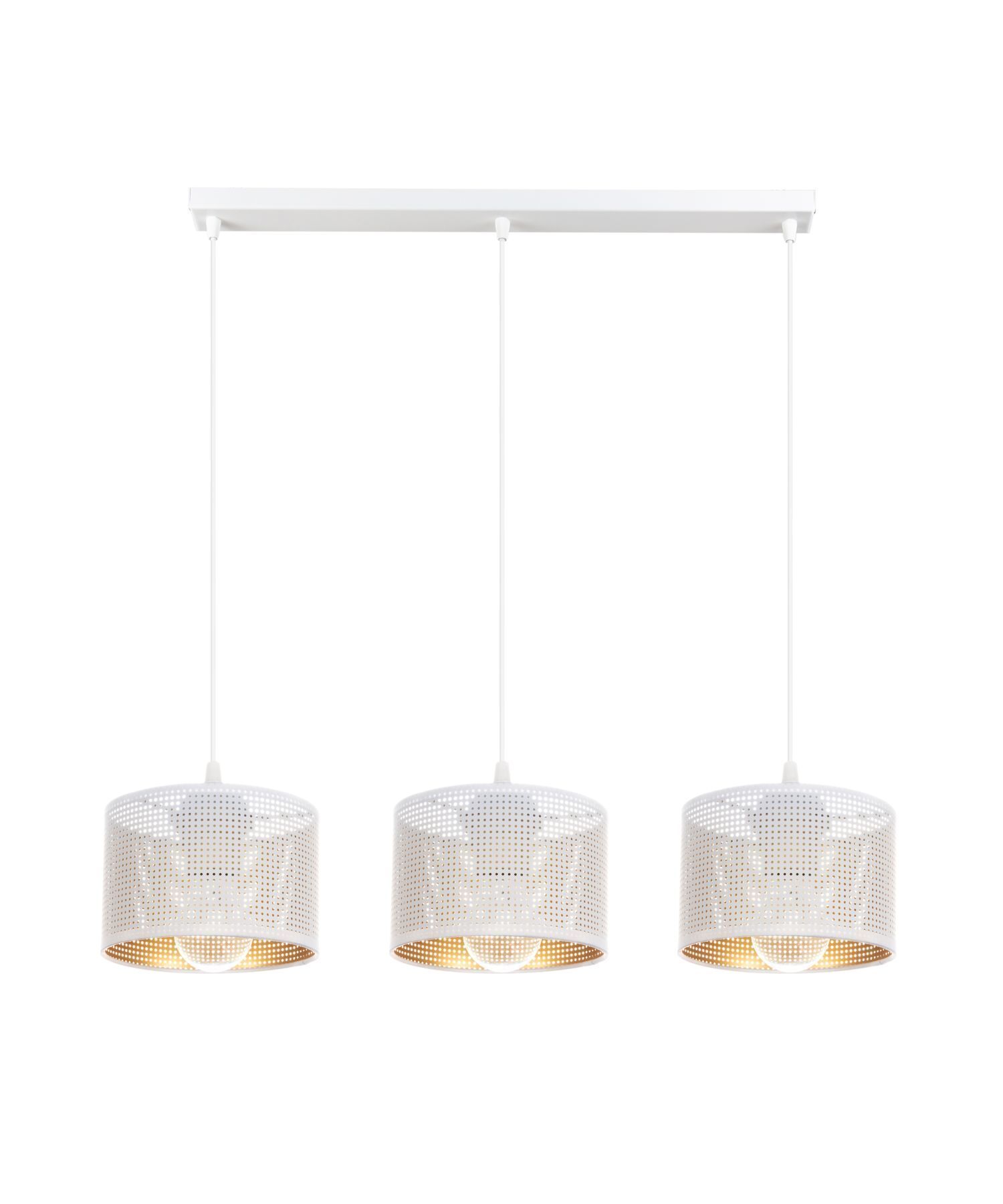 Lampe à suspendre métal blanc or E27 3 flammes 65 cm de long Leuchter, Lampe, Leuchte