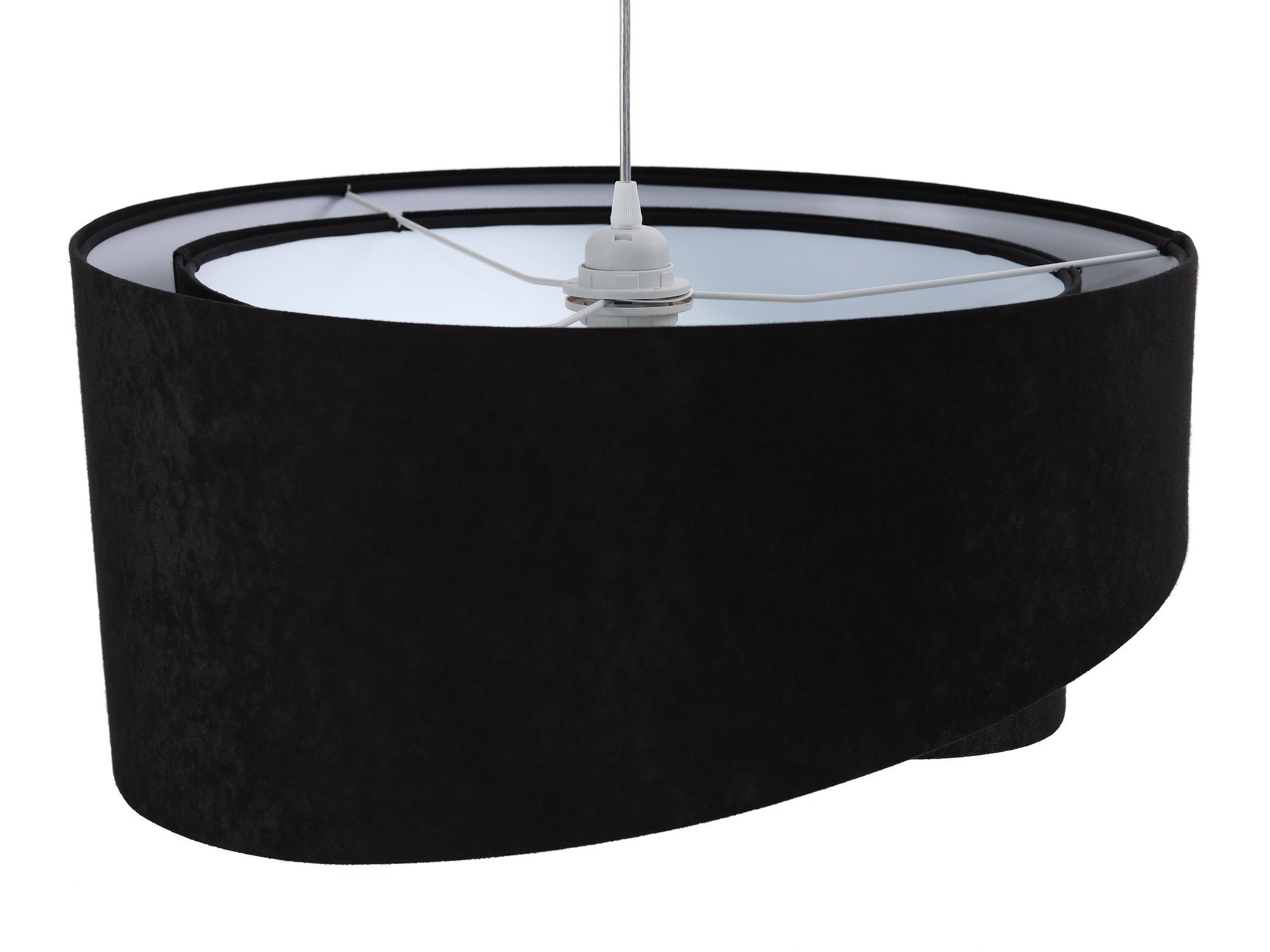 Suspension Abat-jour Noir Blanc Tissu rond Ø50cm