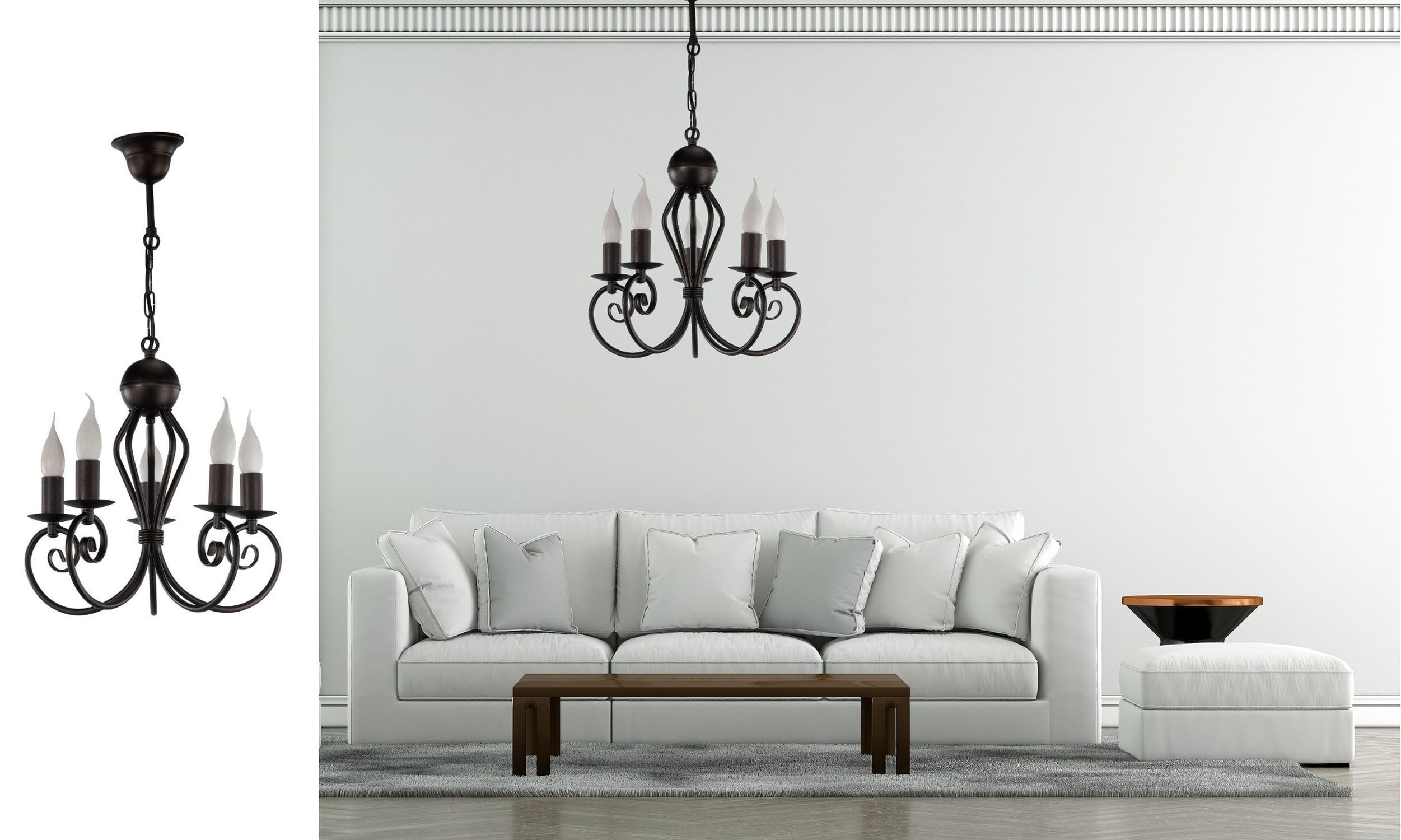 Lustre Vintage Noir E14 5 flammes Classique Leuchter, Lampe, Wohnzimmer, Couch, Innenarchitektur