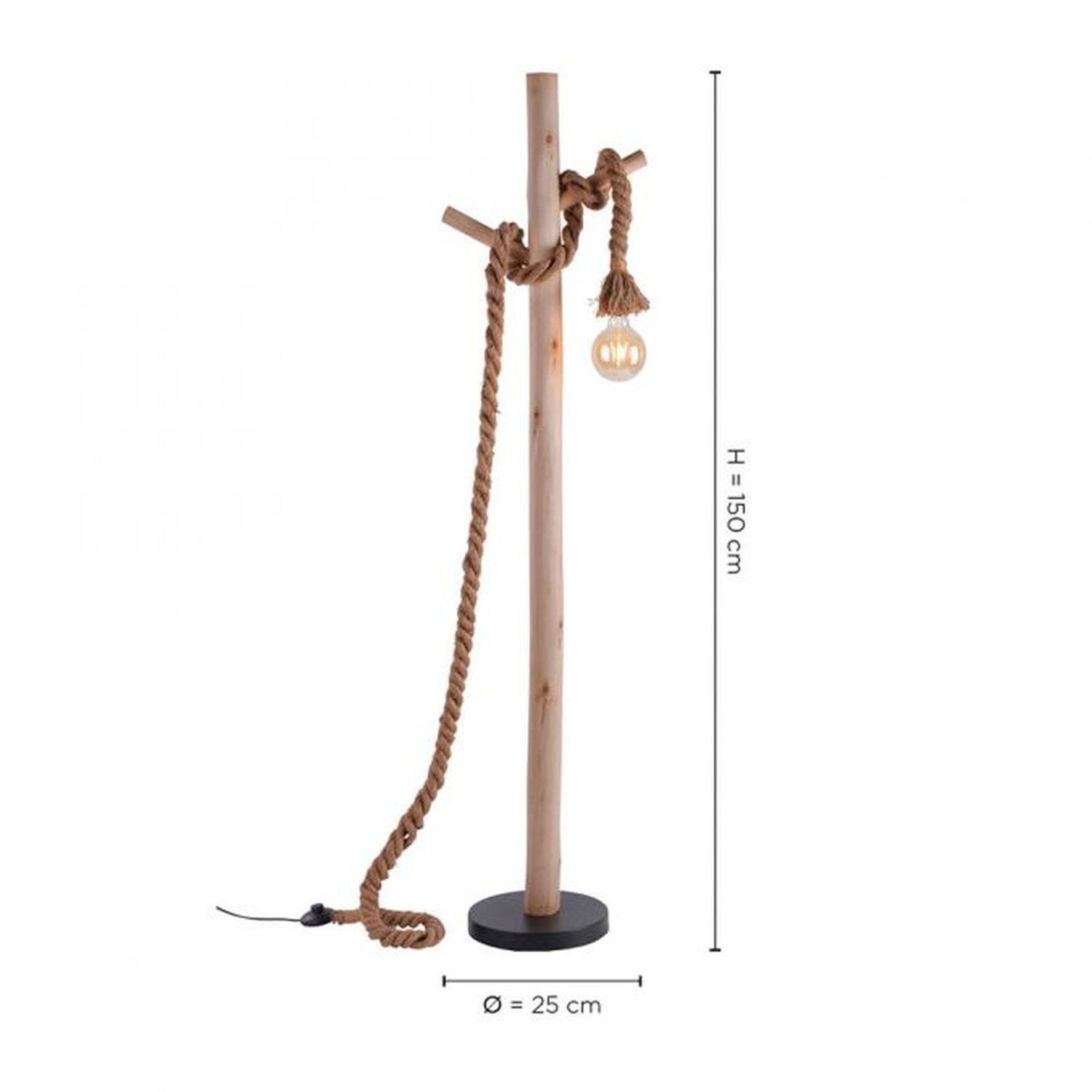 Lampadaire vintage E27 jusqu'à 15 W 150 cm bois corde Drinnen