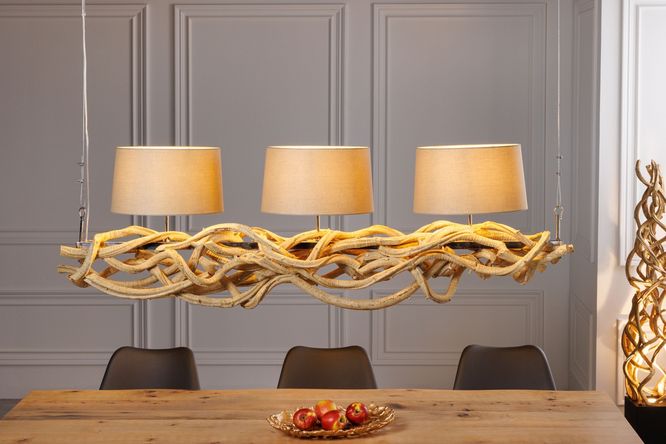 Blendarme Lampe à suspendre 3 flammes bois lin 165 cm de long