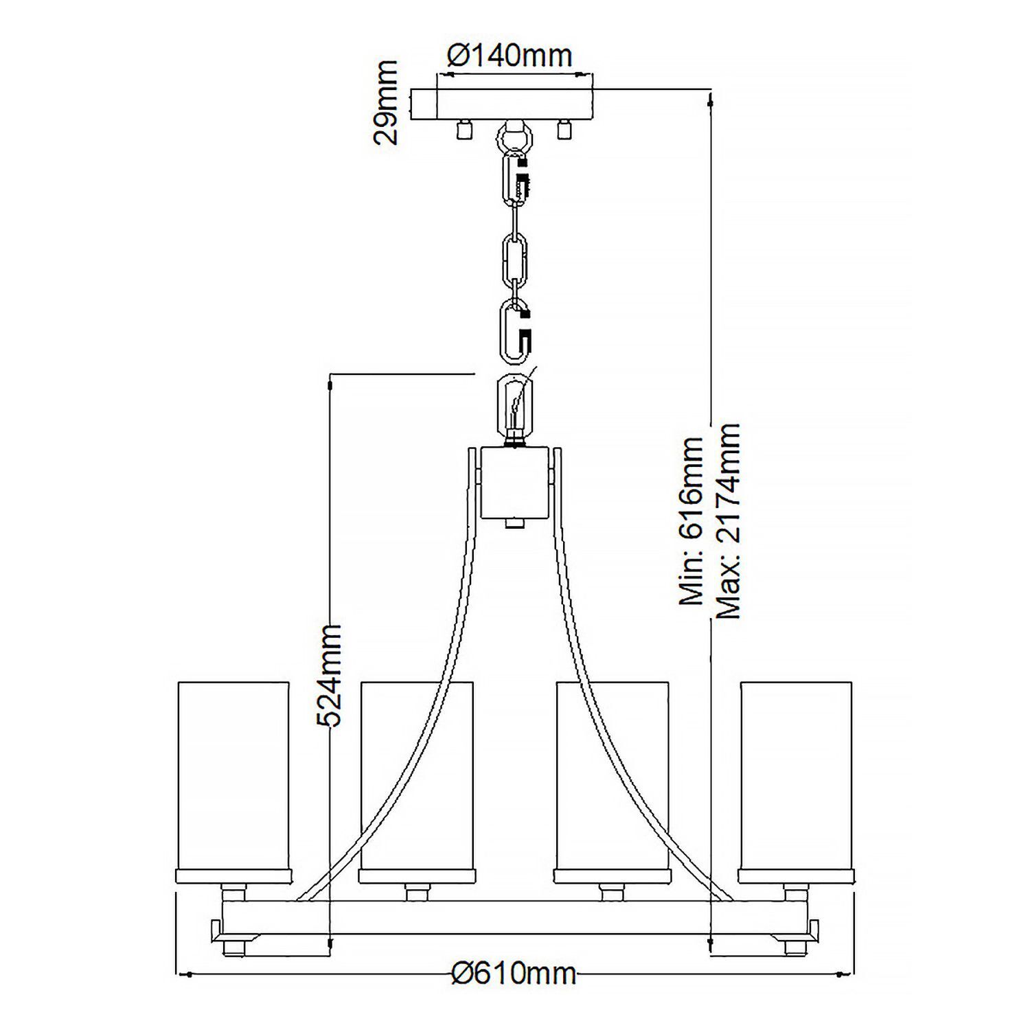 Kronleuchter Metall Glas D: 61 cm rund Rustikal