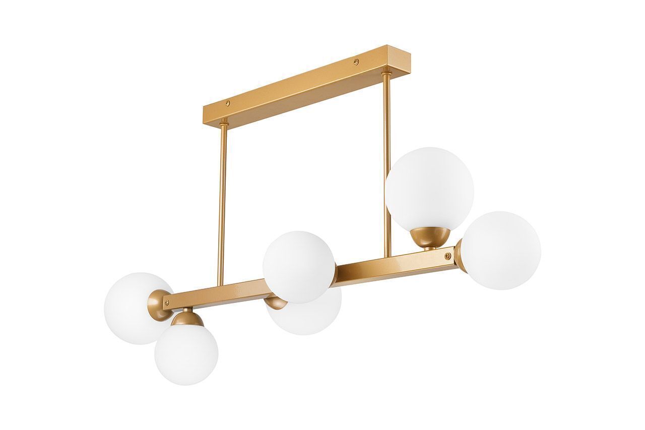 Deckenlampe Glas Metall Weiß Gold 82 cm lang 6-flammig G9