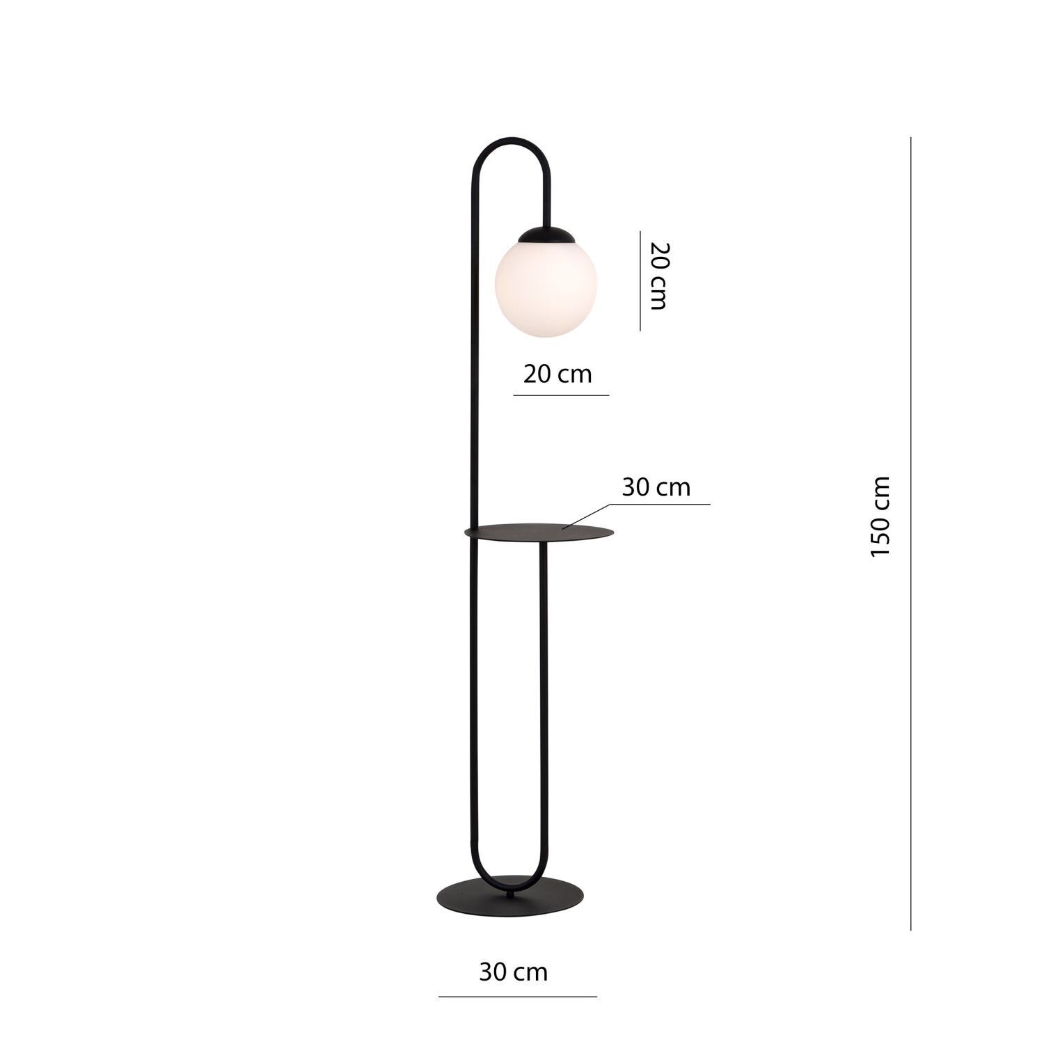 Stehlampe 150 cm mit Ablage E14 Schwarz Weiß Kugelschirm