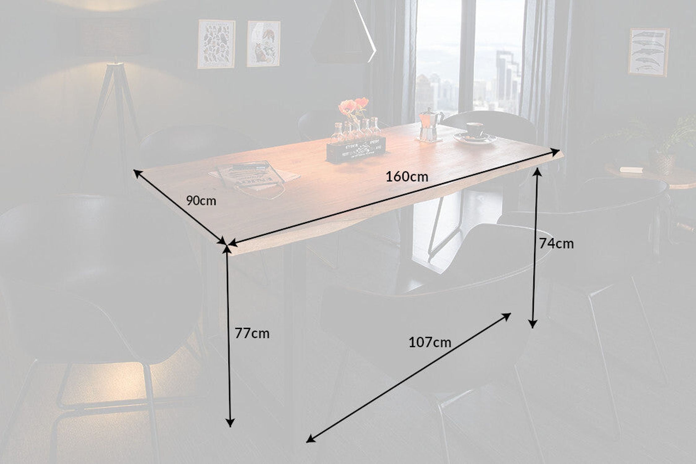 Esstisch Akazienholz Metall Baumkante 160 x 90 cm Moebel, Tabelle, Schreibtisch, Tischplatte