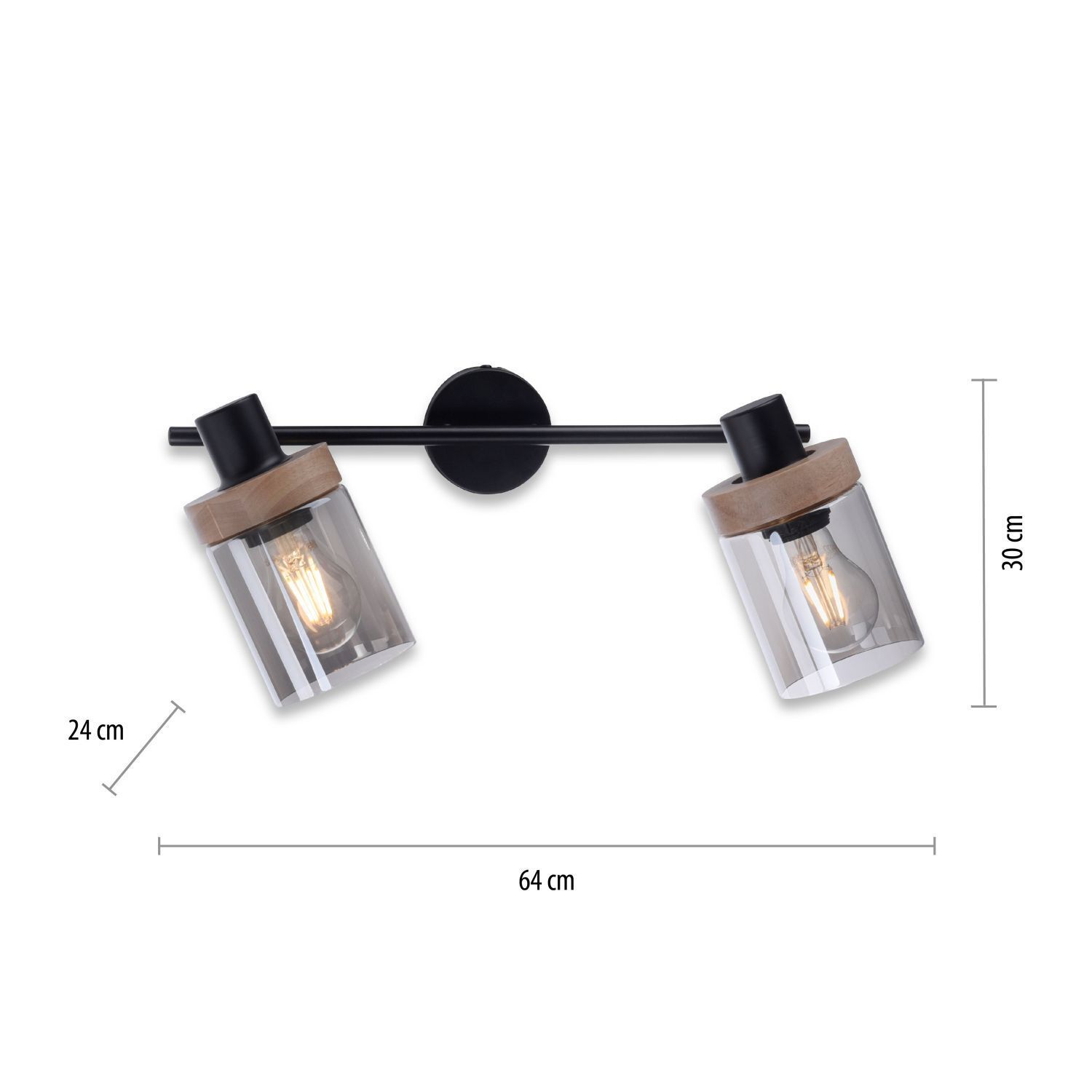 Beweglicher Deckenstrahler Rauchglas Holz E27 L:64 cm Leuchte, Deckenleuchte, Licht
