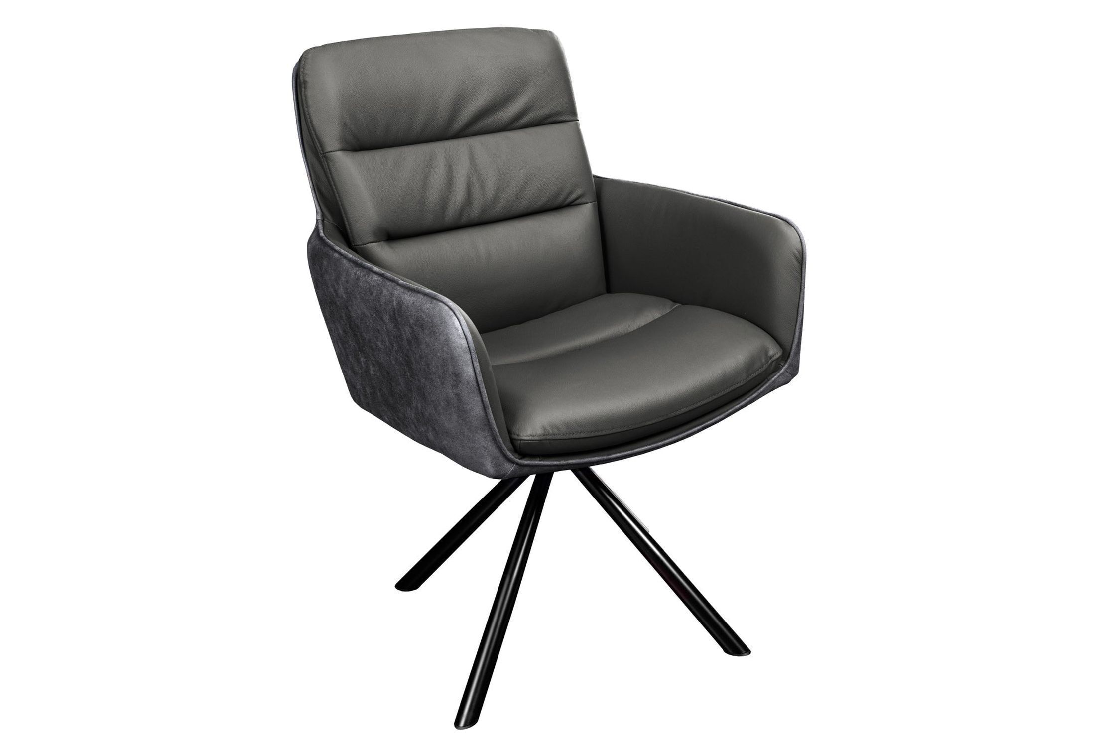 Drehstuhl Leder Stoff Metall in Grau Schwarz ohne Rollen Moebel, Stuhl, Sessel