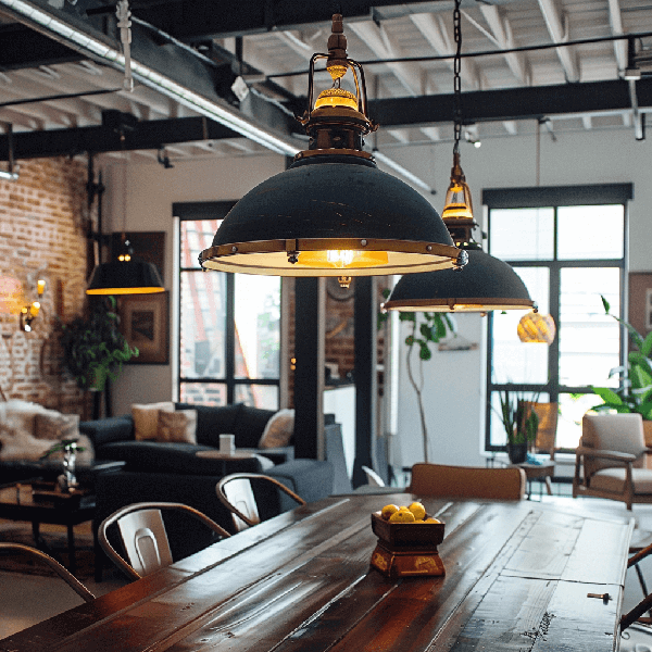 Industrie Lampen lampen, industriell, gedeck, holz, café-interieur