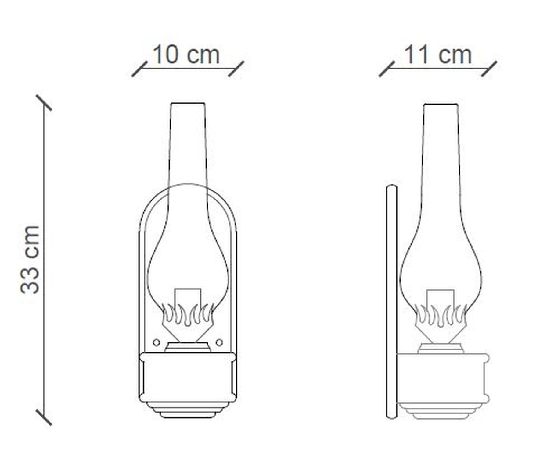 Wandlampe Metall Glas H: 33 cm E14 Vintage Design