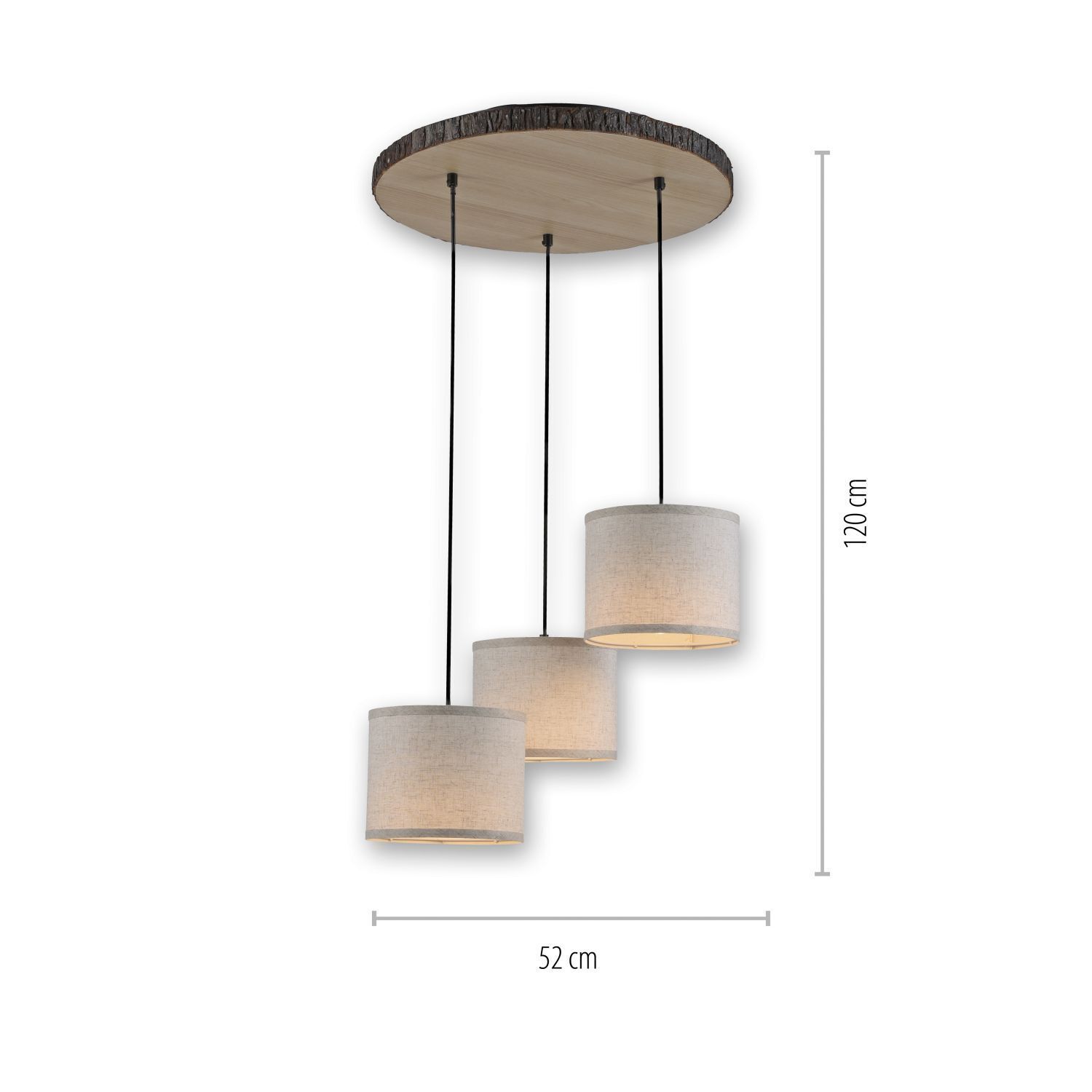 Hängelampe 3-flammig Holz Stoff B:52 cm E27 blendarm Lampe, Leuchte, Deckenleuchte